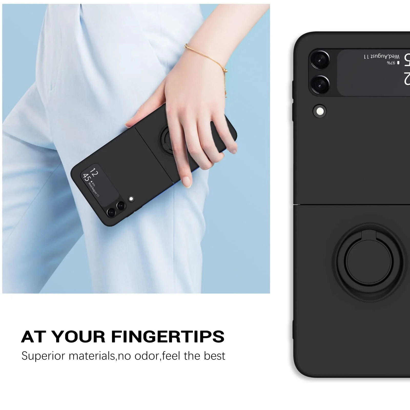 GaoBao for Samsung Galaxy Z Flip 3 5G Case, Galaxy Z Flip 3 5G Cover 6.7'', Liquid Silicone Soft Gel Rubber Bumper Shockproof Anti-Scratch Protective Case with Ring for Galaxy Z Flip3 5G 2021, Black. - Image 6
