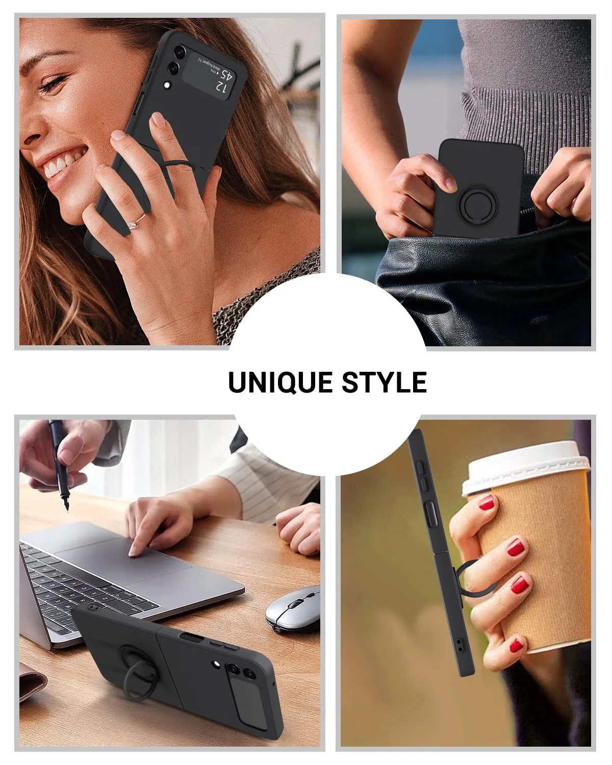 GaoBao for Samsung Galaxy Z Flip 3 5G Case, Galaxy Z Flip 3 5G Cover 6.7'', Liquid Silicone Soft Gel Rubber Bumper Shockproof Anti-Scratch Protective Case with Ring for Galaxy Z Flip3 5G 2021, Black. - Image 7