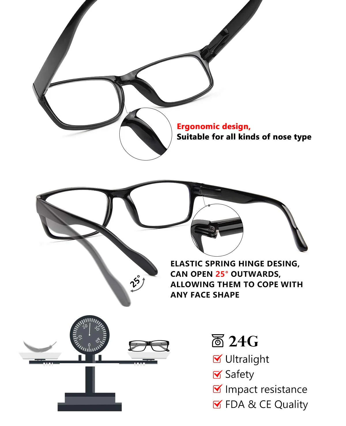 Gaoye 5-Pack Reading Glasses Blue Light Blocking,Spring Hinge Readers for Women Men Anti Glare Filter Lightweight Eyeglasses (5-Pack Light Black, 1.5) B1-5 Pack Light Black 1.5 x - Image 3