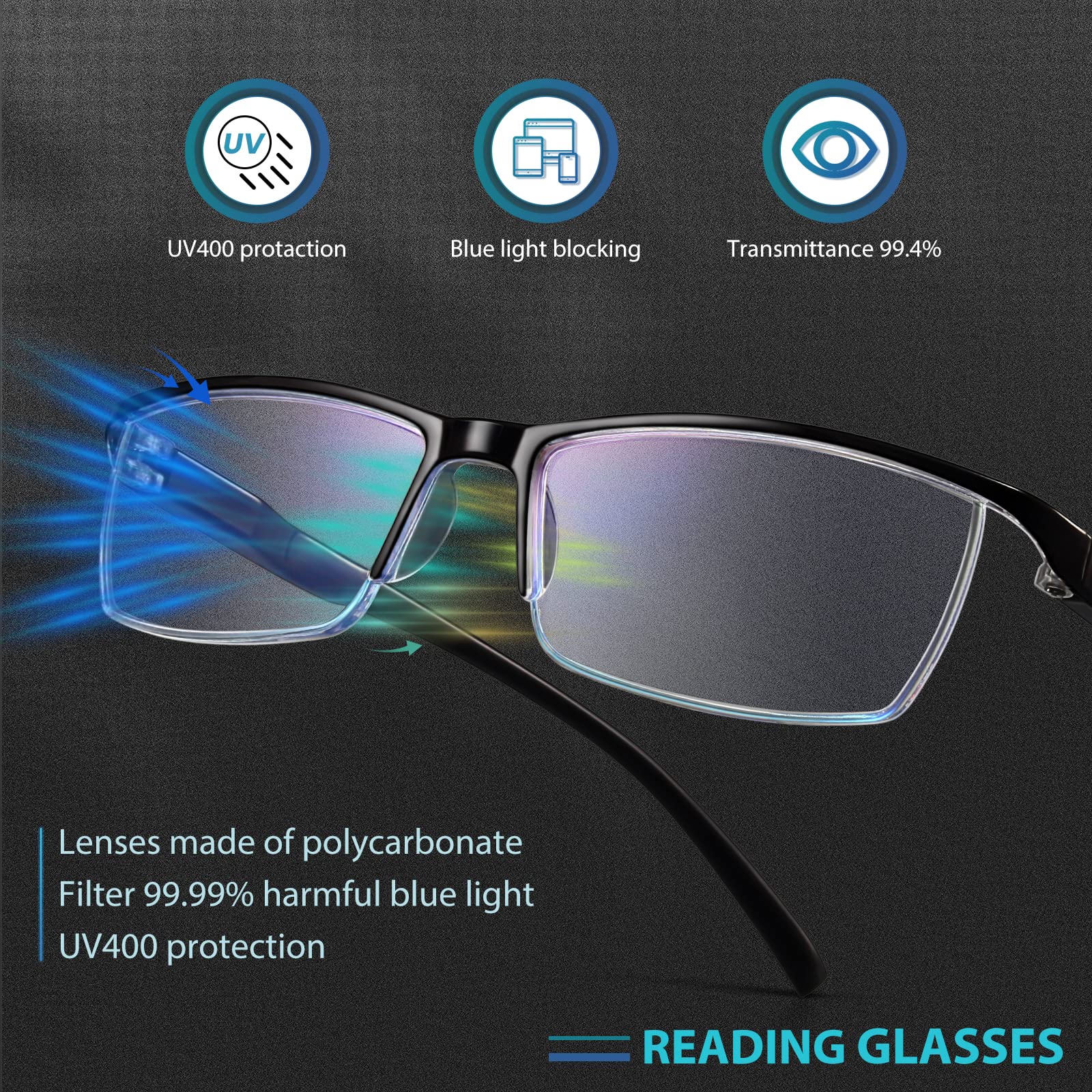 Gaoye 6PCS Reading Glasses Men - Unbreakable Blue Light Blocking Computer Readers Women - Stay Clear Magnifying Vision Black 2.0 x - Image 2