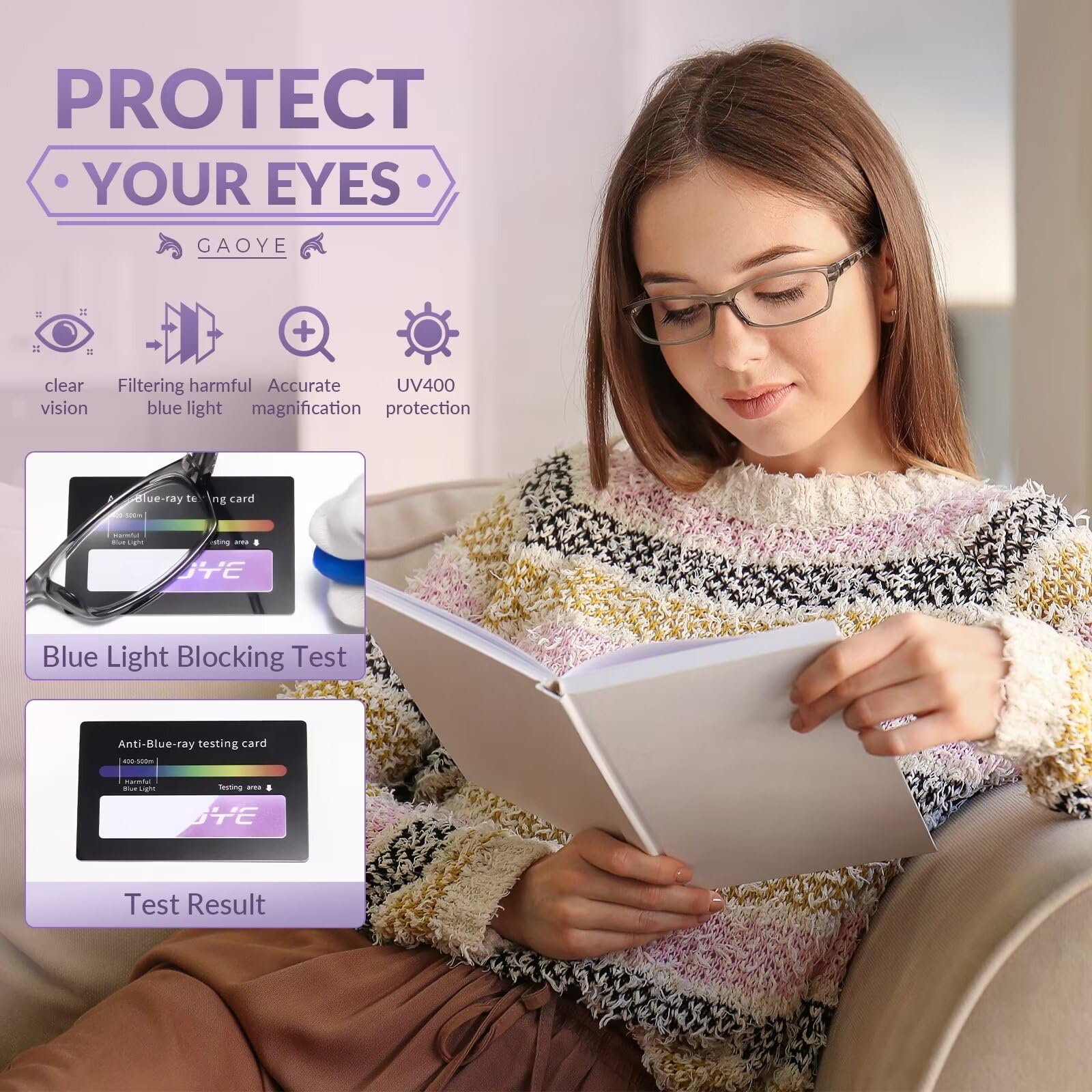 Gaoye Reading Glasses for Women, 6 pack Fashion Readers for Women Men Spring Hinge Eye Glasses, Blue Light Reading Glasses Anti Eyestrain *C1 Mix Color 1.75 x - Image 5