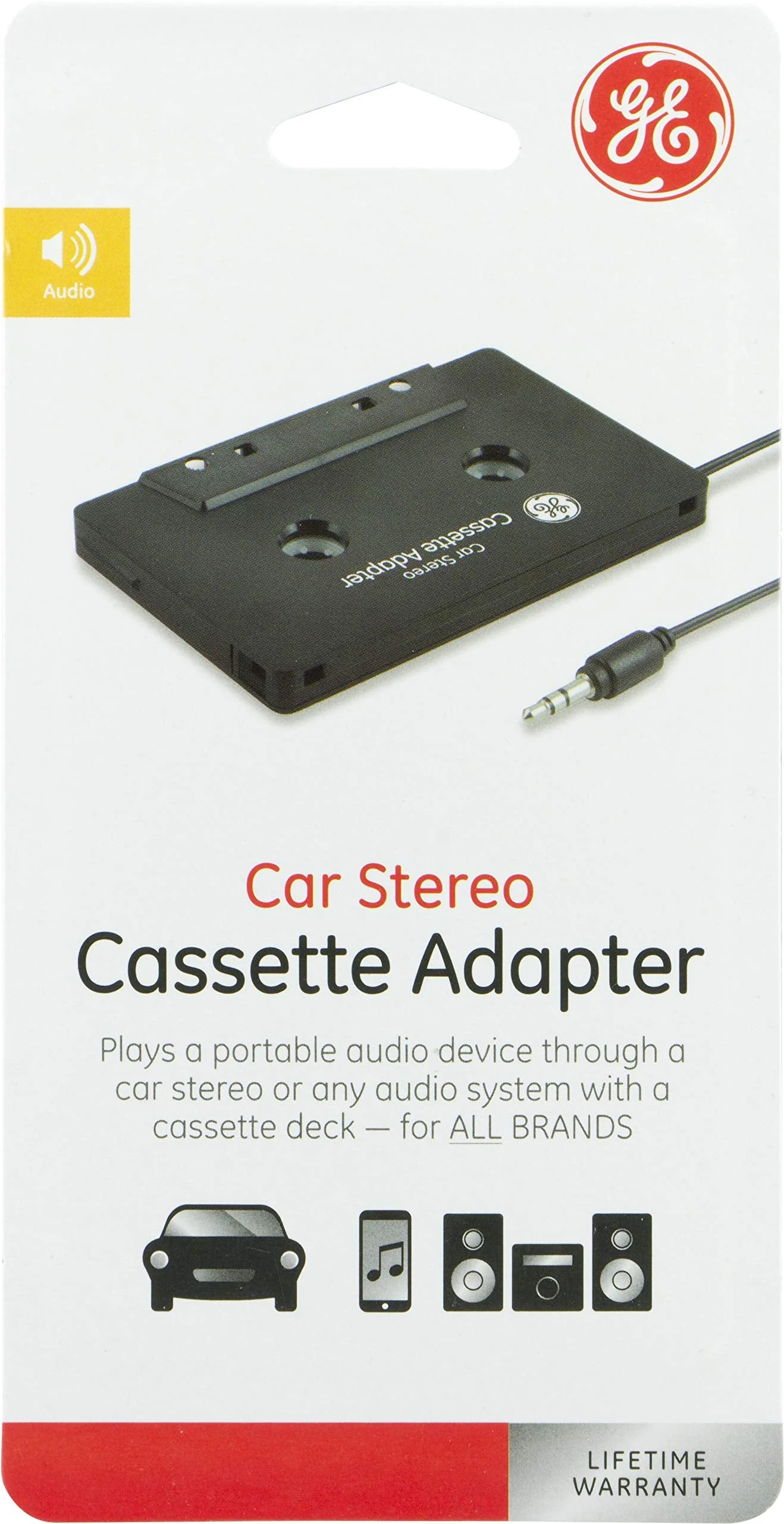 GE Car Stereo Cassette Adapter, 3.5mm Jack, For Mobile Phones, Smartphones, iPods, CD Players, MP3 Players and other Mobile Devices, Black, 34496 - Image 5