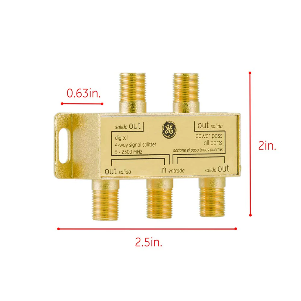GE Digital 4-Way Coaxial Cable Splitter, 2.5 GHz 5-2500 MHz, RG6 Compatible, Works with HD TV, Satellite, High Speed Internet, Amplifier, Antenna, Gold Plated Connectors, Corrosion Resistant, 33527 1 Pack - Image 5