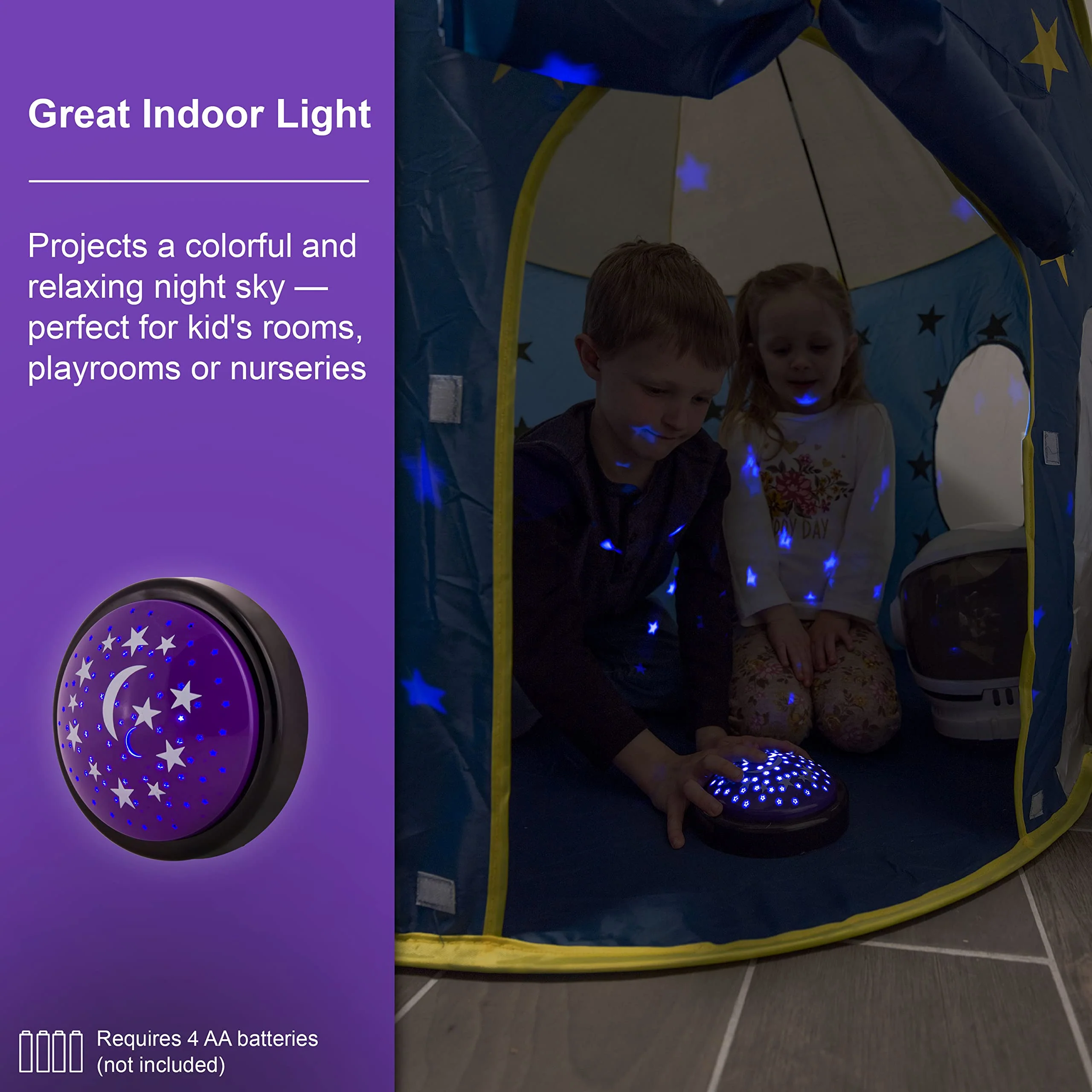GE LED Moon and Star Night Light, Night Light for Kids, Tap Light, Battery Operated, Star Projector, Projector Light, Ideal for Kids Bedrooms, Playroom, Nursery, 17457 Star Tap Light - Image 2