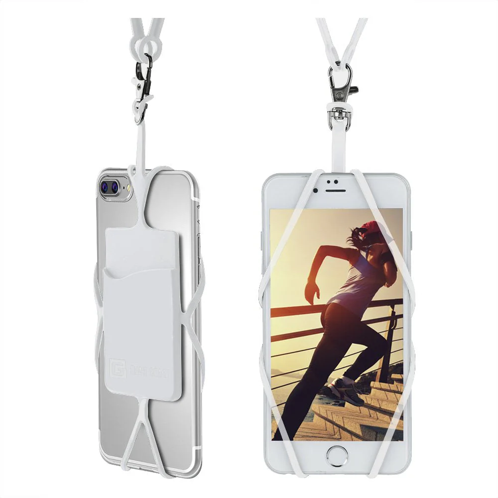 Gear Beast Cell Phone Lanyard - Universal Neck Phone Holder w/Card Pocket and Silicone Neck Strap White