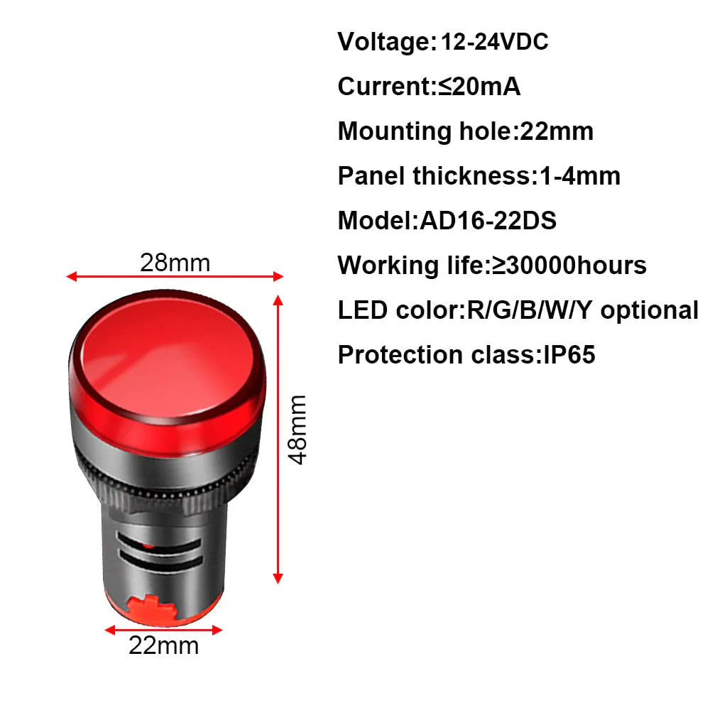 Gebildet Pack of 10 22 mm Indicator Light AC/DC 12-24 V LED Flush Panel Mount (Red/Green/Blue/Orange/White, Each Colour Pack of 2) Mix E594 - Image 6