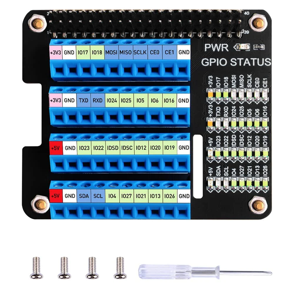 GeeekPi Raspberry Pi GPIO Screw Terminal Block Breakout Board HAT with GPIO Status LED, Raspberry Pi GPIO Expansion Board Breakout Module for Raspberry Pi 4B/3B+/3B/2B/B+/Pi Zero W/Pi Zero 2 W