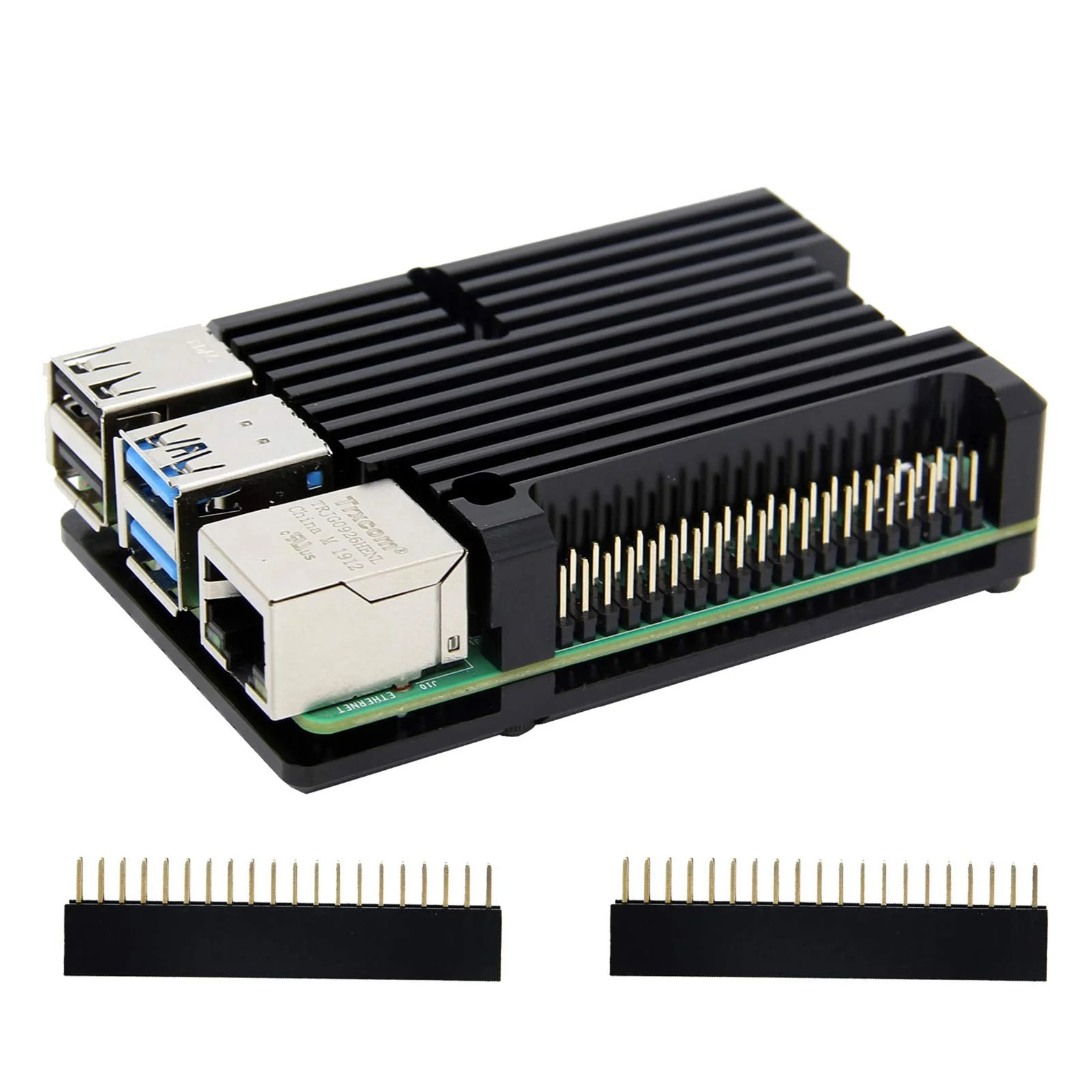 Geekworm Raspberry Pi 4 Model B Armor Heatsink Fall/Raspberry Pi 4B Aluminium Alloy Passive Cooling Case with Dual Cooling Fan for Raspberry Pi 4 Model B Only Black