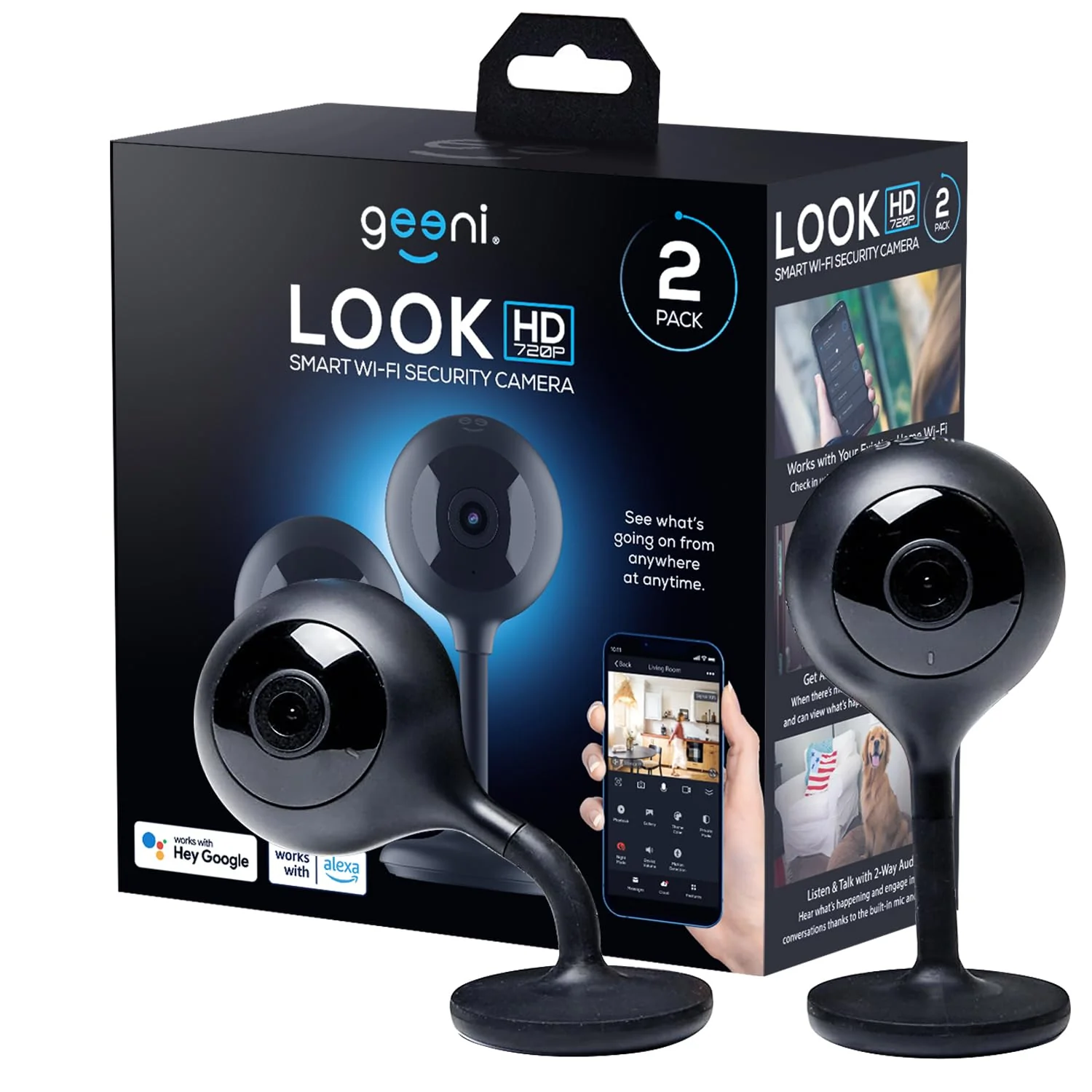 Geeni Look Indoor Smart Security Camera 720P | HD Surveillance, 2-Way Talk, Motion Sensor | Compatible with Alexa & Google Home 2 Pack 2 Pack, 720p