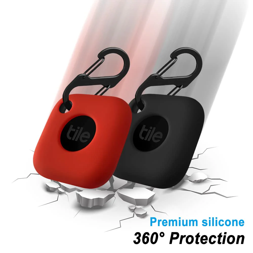 Geiomoo Silicone Case for Tile Mate 2022, Soft Scratch Resistant Cover with Carabiner (2 Pack Black+Red) 2 Pack Black+Red - Image 3