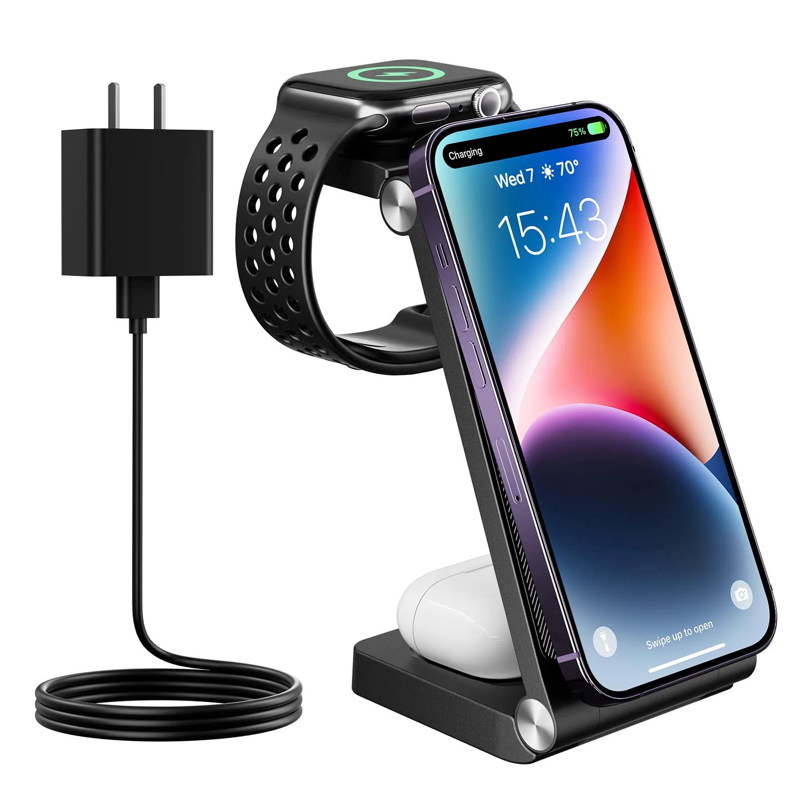 GEJIUCAI Magnetic Wireless Charger, 3 in 1 Fast Wireless Charging Station for Multiple Devices Apple Watch Ultra 8/7/6/5/4/3/2/SE,Compatible with iPhone 14/Pro/Max/Plus/13/12, AirPods 3/2/Pro/Pro2 Black