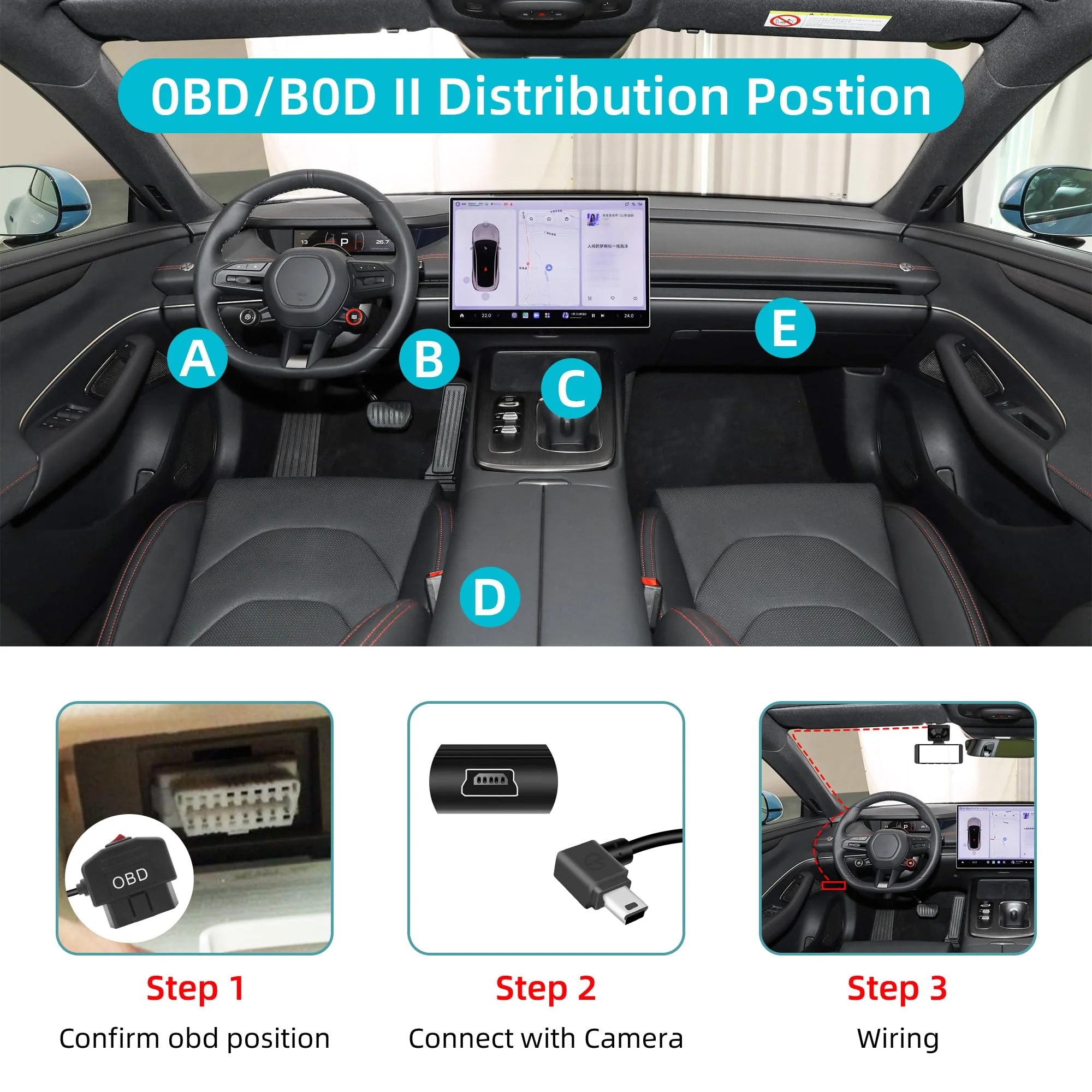GELRHONR OBD Power Cable for Dash Camera, OBD2 Diagnostic Extension Adapter to 90Degree Mini USB with Switch Button, 24 Hours Surveillance/Acc Mode 12-24V to 5V/3A, for Dashcam, GPS -3.5M/11.5Ft - Image 4