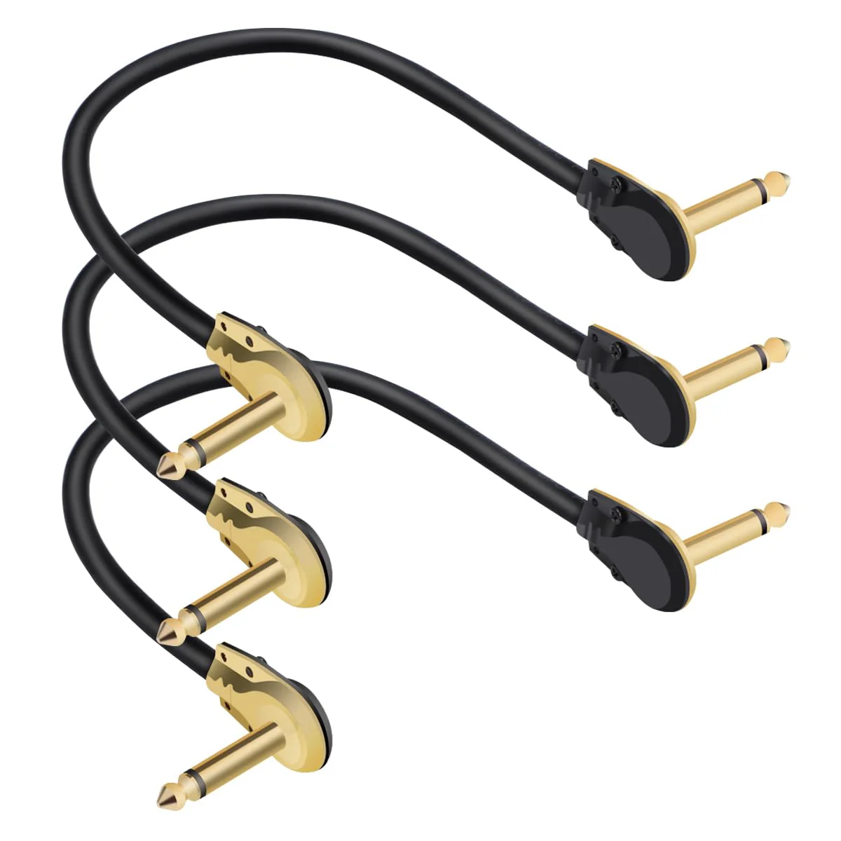 Generic Guitar Flat Patch Cables - 6 Inch C-Shape Effect Pedal Cables - Black with Durable Gold Plated Connectors, Maximize Pedalboard Space (3 Pack)