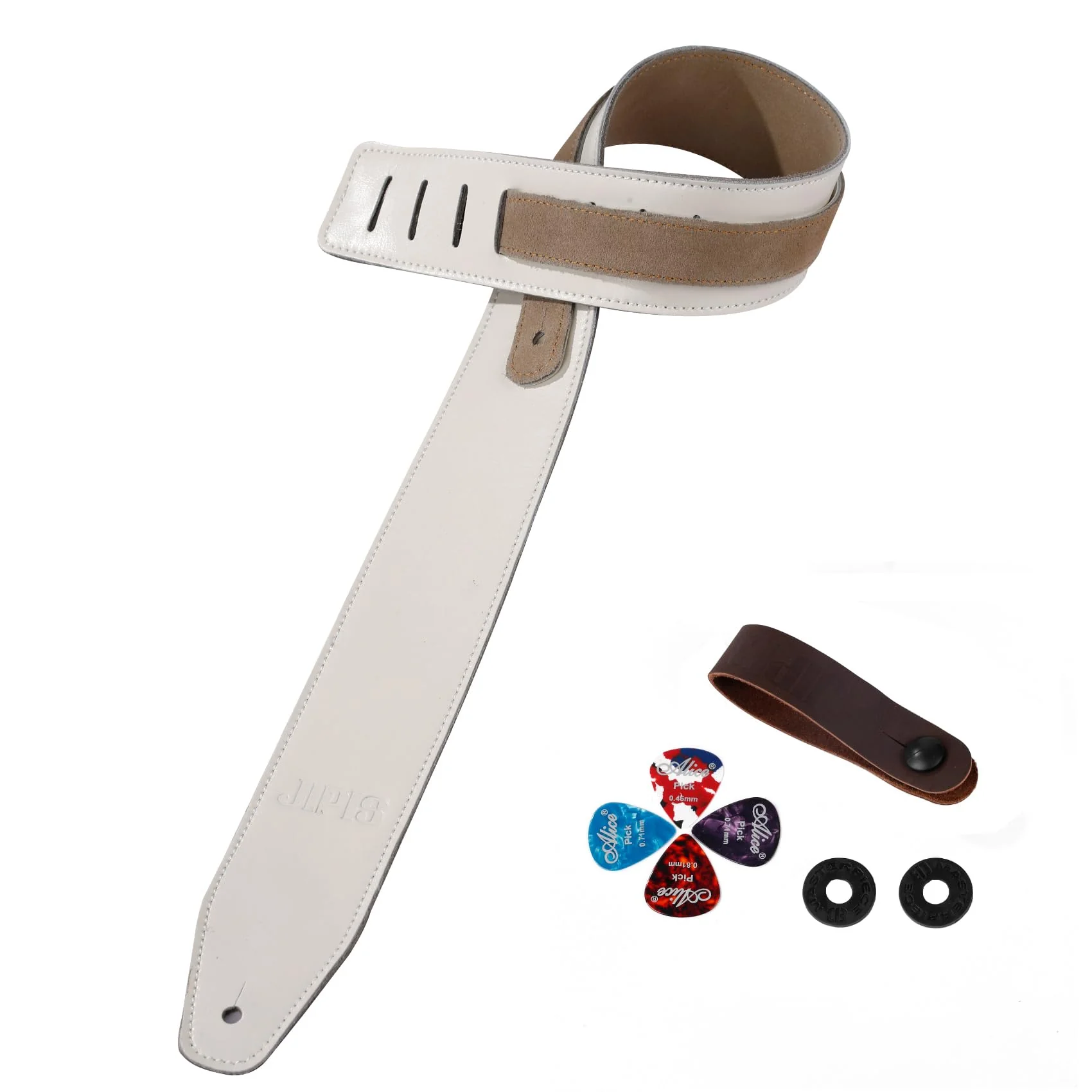 Genuine Cowhide Leather Guitar Strap Soft Durable Guitar Strap for Acoustic Electric Guitar&Bass Adjustable Strap Jipis 014-white