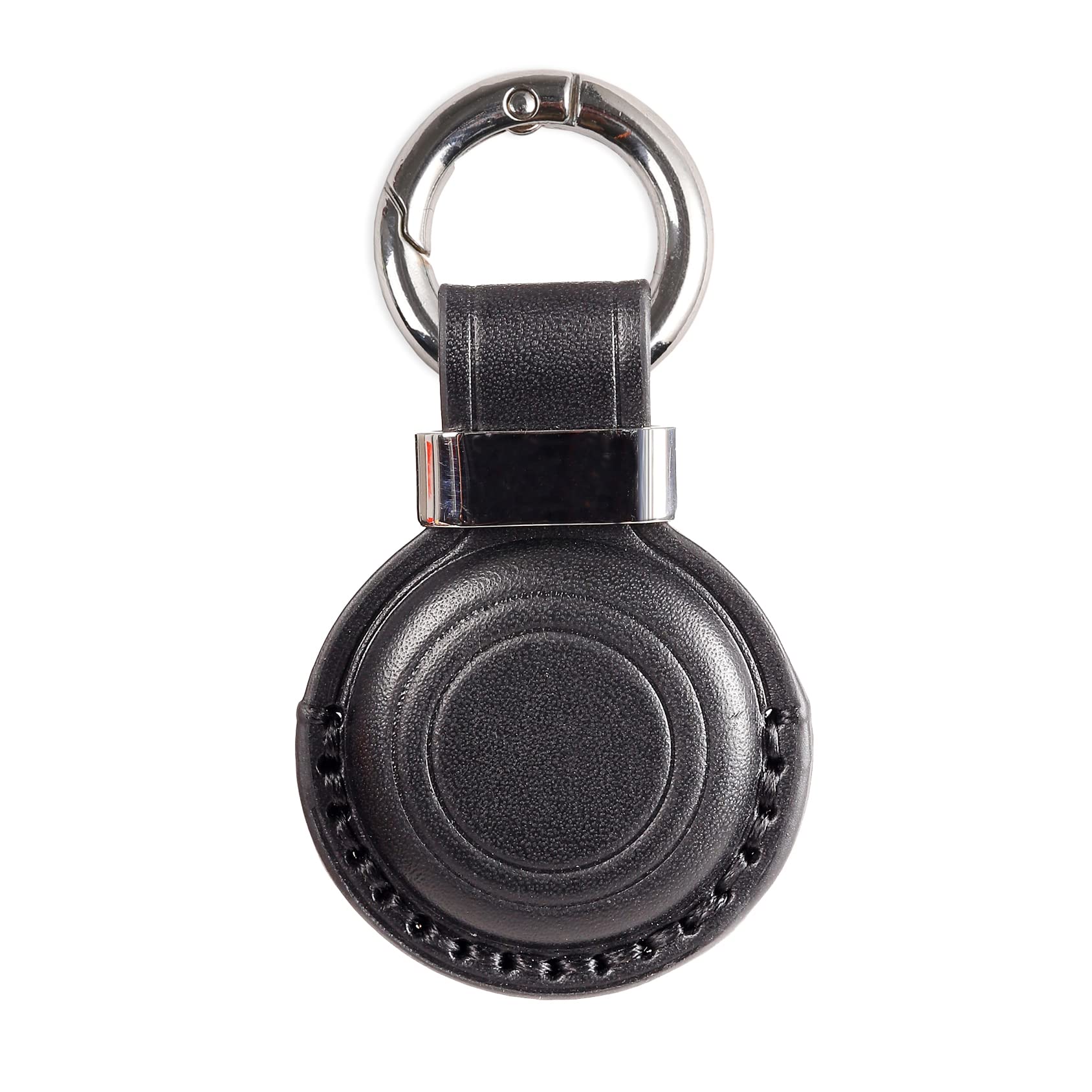 Genuine Leather Airtag Holder Suitable for Apple Airtag Keychain Leather, Secure Air Tag Holder with Stainless Steel Ring Lock, Durable Airtag Case Cover Key Ring - Black V2.0 (No Hole) Black V2.0 (No Hole)