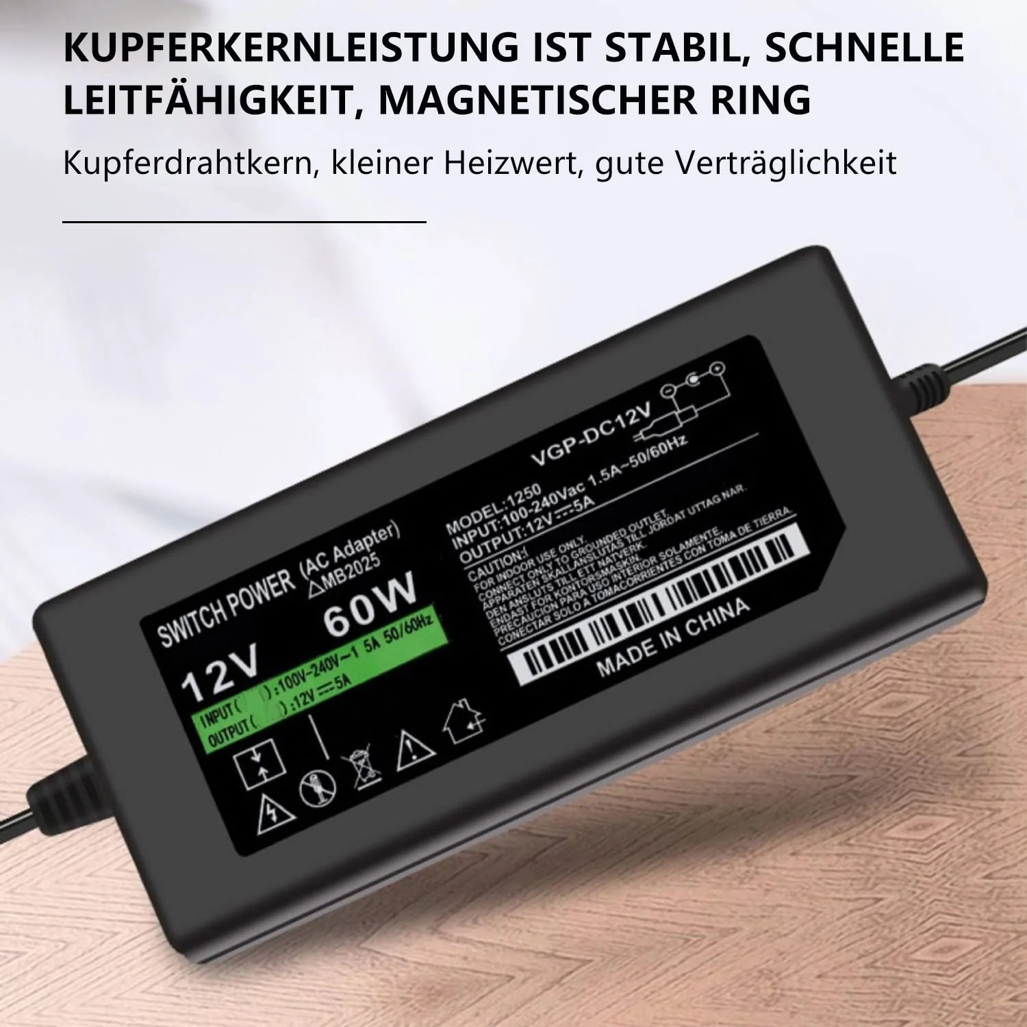 GERUI 12V 5A Power Adapter, AC 100-240V50~60HZ. DC 12V 5A 60W Power Supply, Used for LED Strip Display, Amplifier, Camera System, TV, DVD TV, Hard Disk, etc. - Image 5