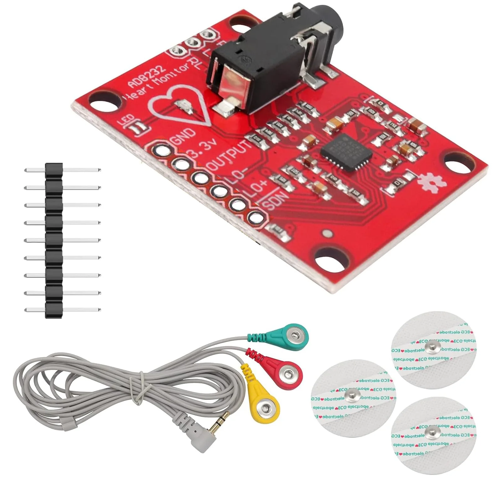 GERUI ECG Module AD8232 ECG Measurement Pulse Heart Rate Sensor Module Kit ECG Monitoring Sensor for Arduino