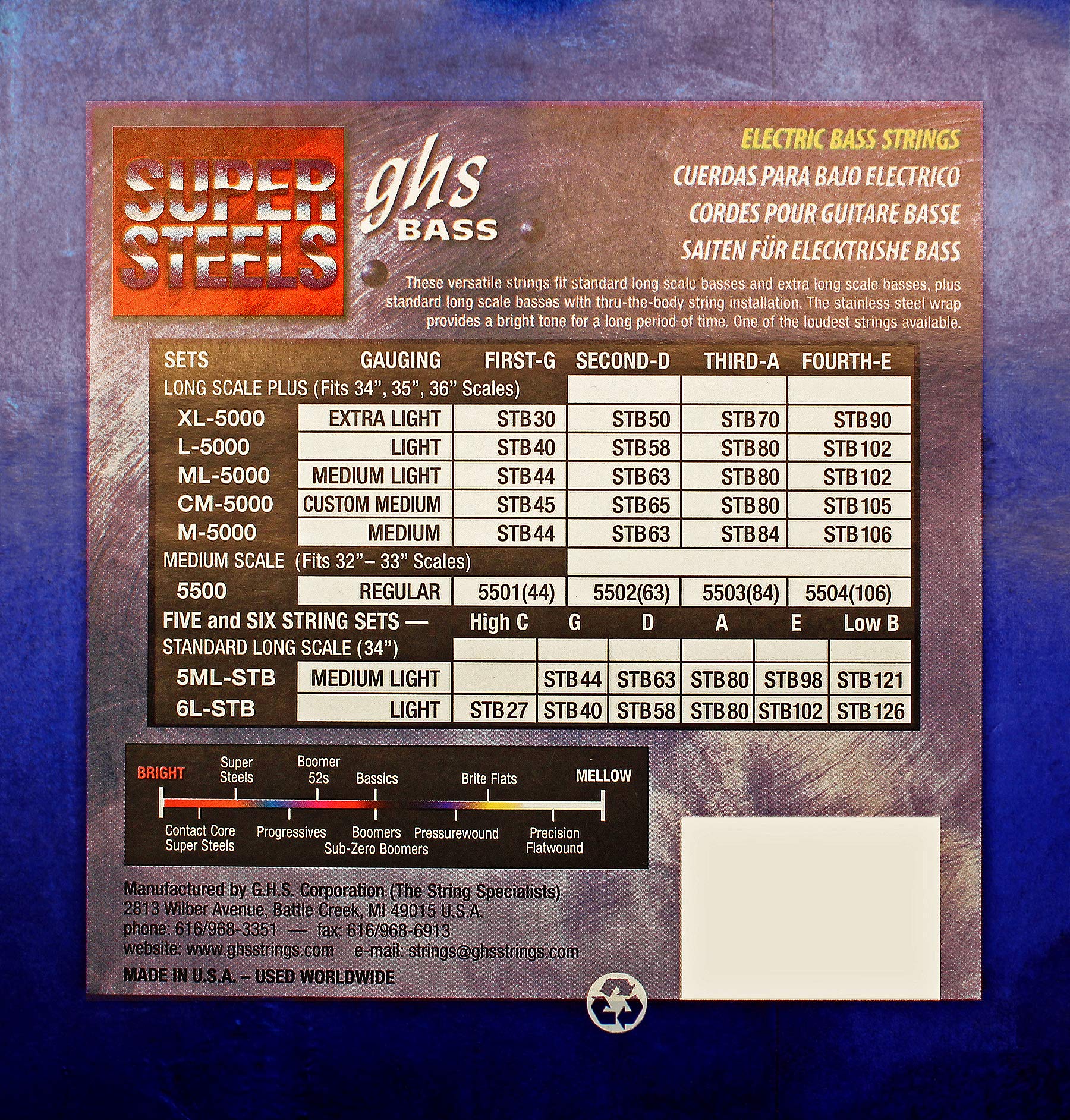 GHS Strings 4 Super Steels, Stainless Steel Bass Strings, Scale, Medium (44-106) (5500) - Image 2