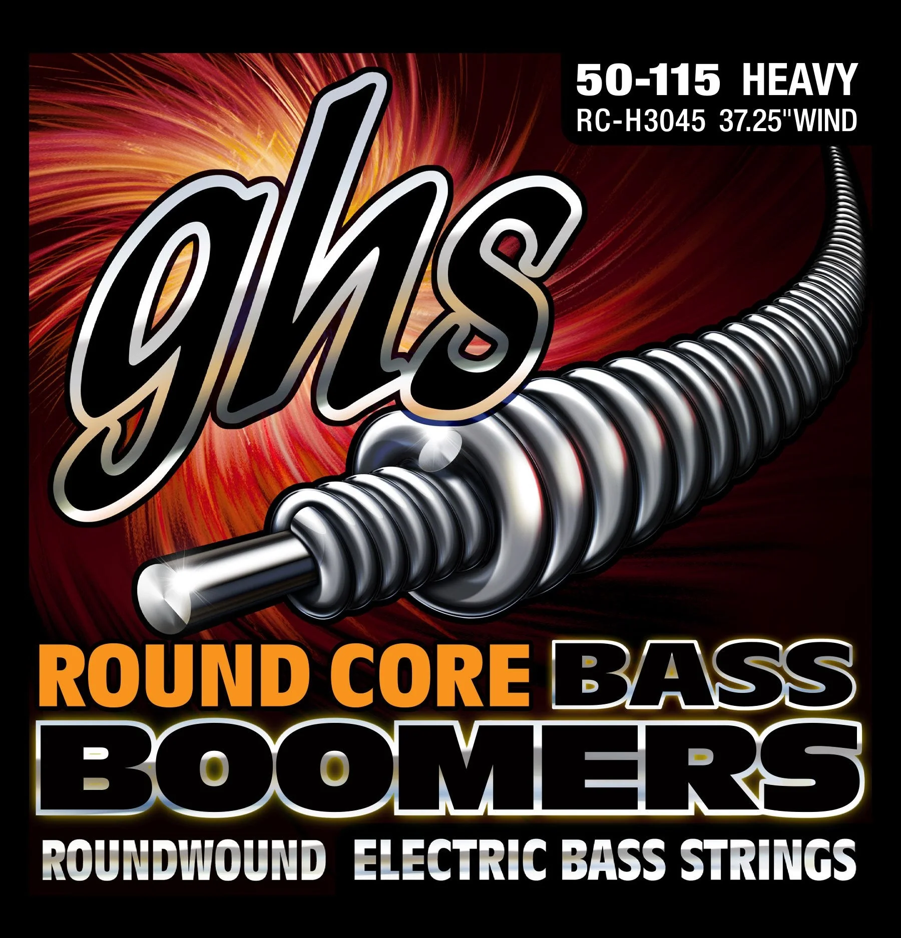 GHS Strings RC-H3045 Round Core Bass Boomers, 4-Set, Silver, Heavy Gauge, 50-115 (37.25" Winding)