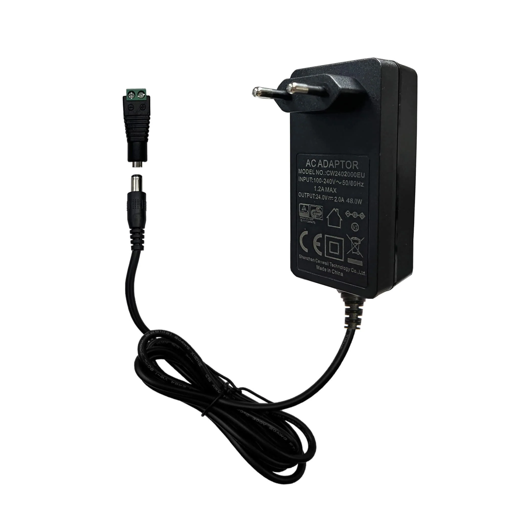 GIDEALED 24 V 2 A DC Power Supply, 48 W Adapter for COB LED Strips with 5.5 x 2.1 mm Plug-In Transformer, Low Voltage Safety Power Supply 230 V AC, 2000 mA