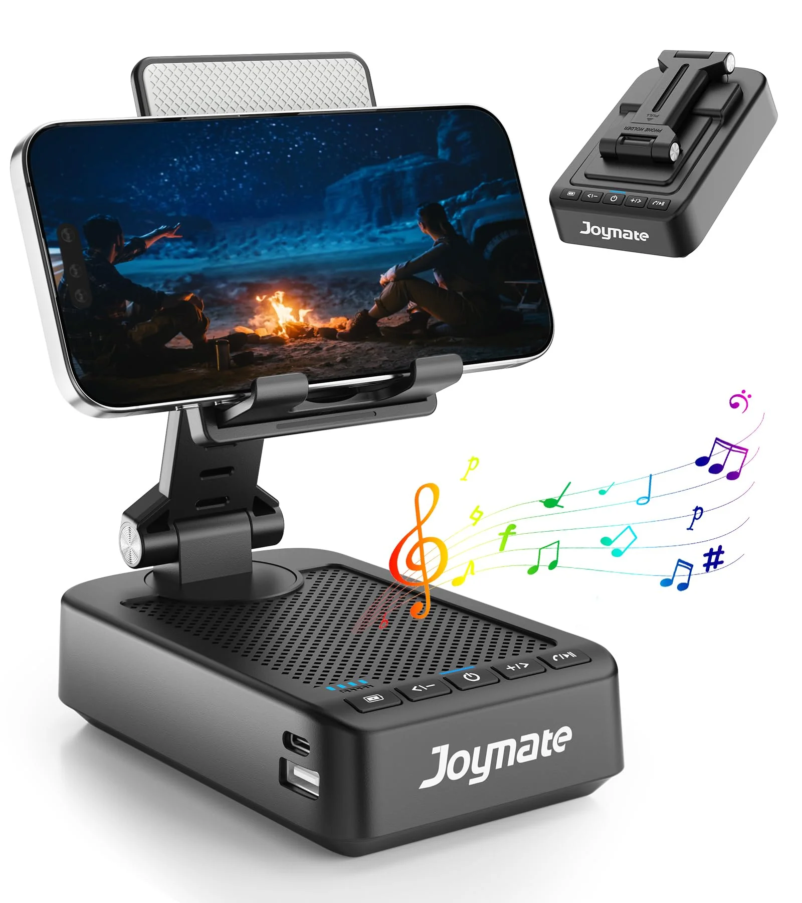 Gifts for Men Women, Bluetooth Speaker Phone Stand with Charging Function 360° Rotable Adjustable Cell Phone Holder HD Surround Sound for Desk Fits All Phones,Tablet (Black) Black - Image 8