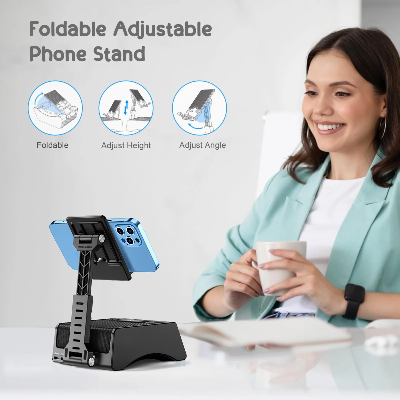 Gifts for Men Women Foldable Cellphone Stand with Bluetooth Speaker Charging Station Birthday Gift Idea for Mom Dad Cool Gadget Tech Gifts Black - Image 5