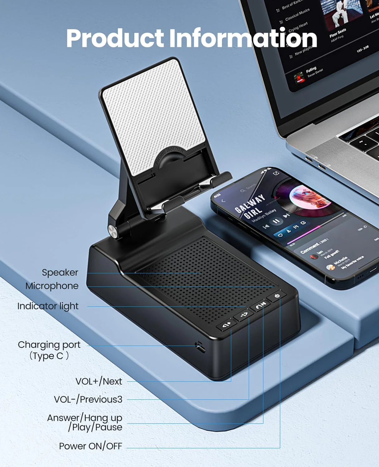 Gifts for Men Women, Phone Stand with Bluetooth Speaker, HD Surround Sound Speaker, Compatible with all iPhone/Android phones iPad Kindle, Cool Gadget Gift for Men Women Dad Mom Christmas Birthday - Image 2