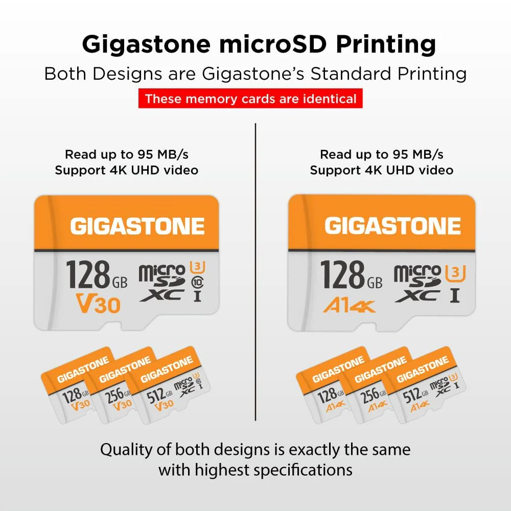 Gigastone 128GB 2-Pack Micro SD Card, 4K Video Pro, GoPro, Surveillance, Security Camera, Action Camera, Drone, 95MB/s MicroSDXC Memory Card UHS-I V30 Class 10 128GB 4K Video Pro 2-Pack - Image 3