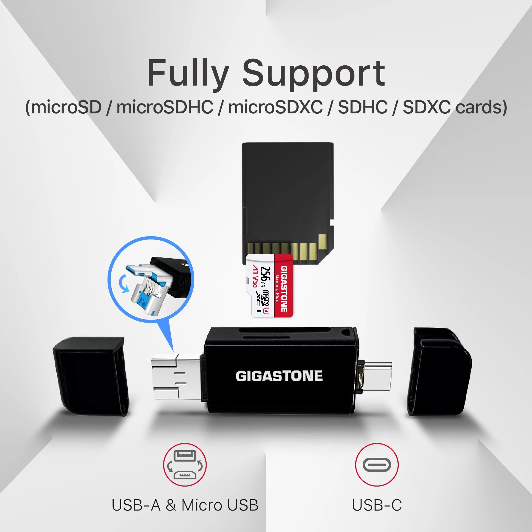 Gigastone 128GB SD Card with USB Type C Card Reader V30 SDXC Memory Card High Speed 4K Ultra HD UHD Video Compatible with Canon Nikon Sony Panasonic Digital Camera, with 1 Mini case - Image 2