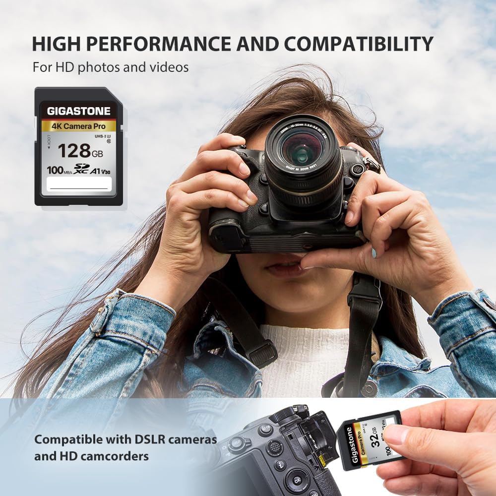 Gigastone 128GB SD Card with USB Type C Card Reader V30 SDXC Memory Card High Speed 4K Ultra HD UHD Video Compatible with Canon Nikon Sony Panasonic Digital Camera, with 1 Mini case - Image 4