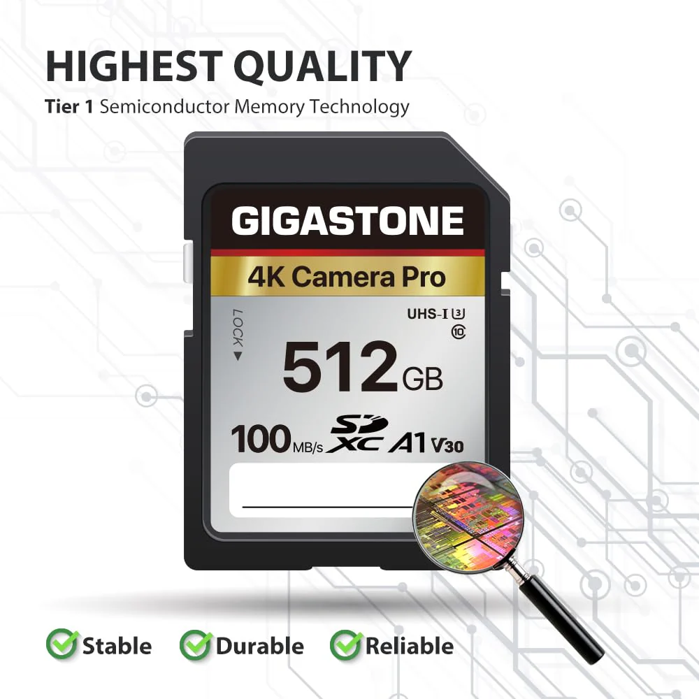 Gigastone 512GB SD Card V30 SDXC Memory Card High Speed 4K Ultra HD UHD Video Compatible with Canon Nikon Sony Pentax Kodak Olympus Panasonic Digital Camera, with 1 Mini case 512 GB - Image 3