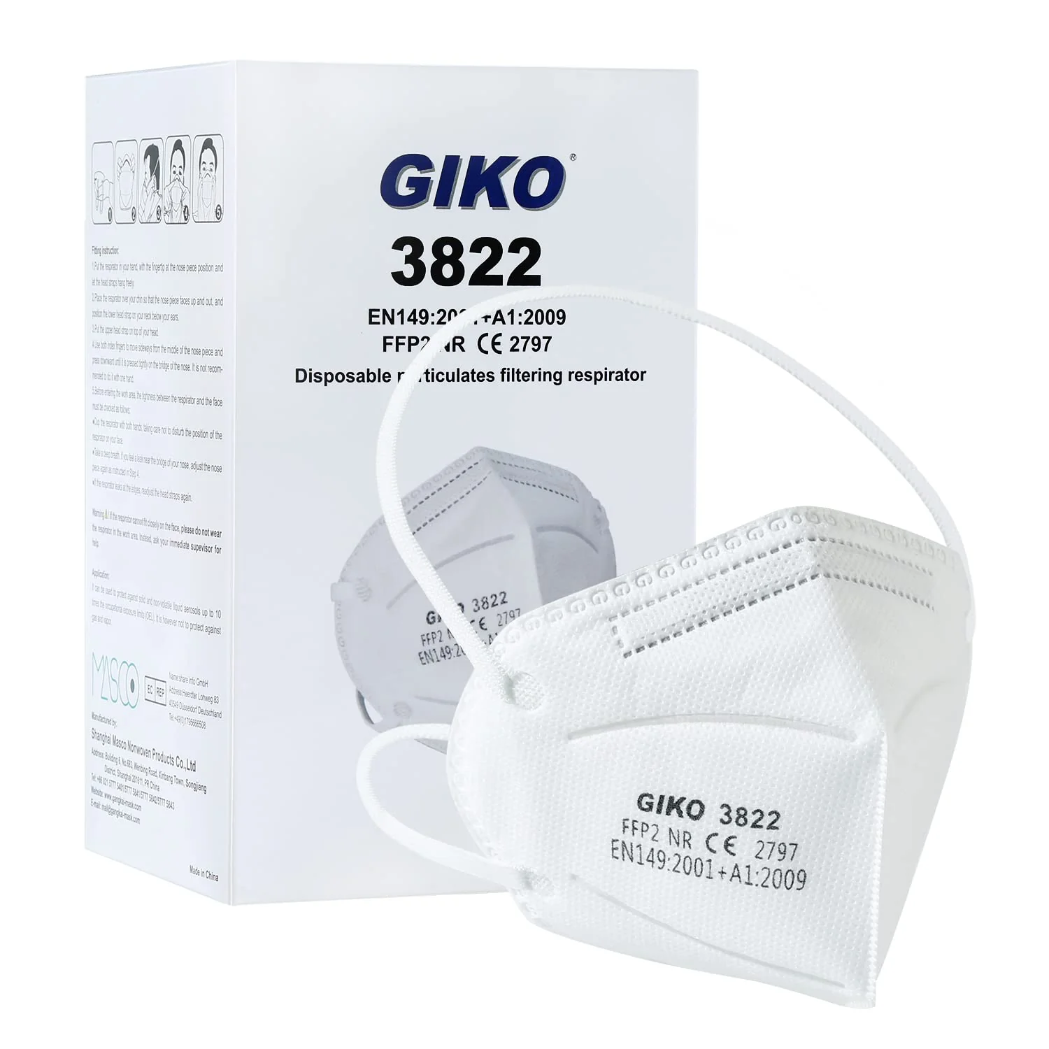 GIKO FFP2 Mask Pack of 50 White FFP2 Masks Headband FFP2 Respirator Mask 5 Protective Layers Protection FFP 2 Face Masks
