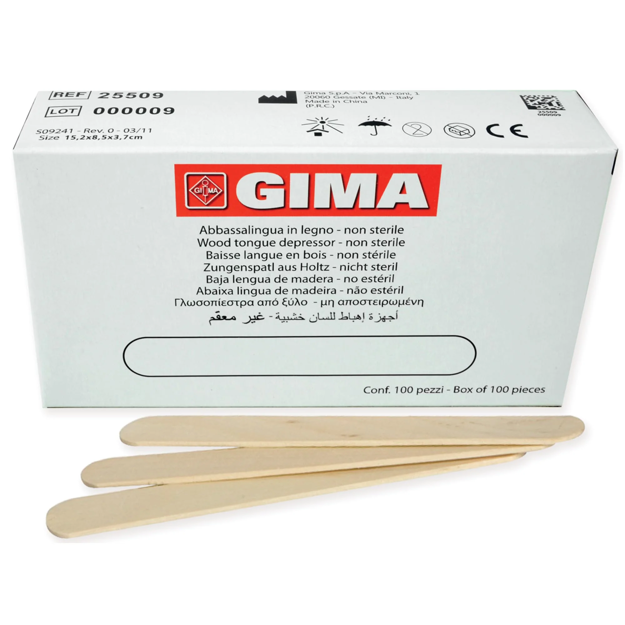 GIMA 25509 Wooden tongue depressors, non sterile, box of 100 pcs, spatulas, sticks, lollipop 100 Stück