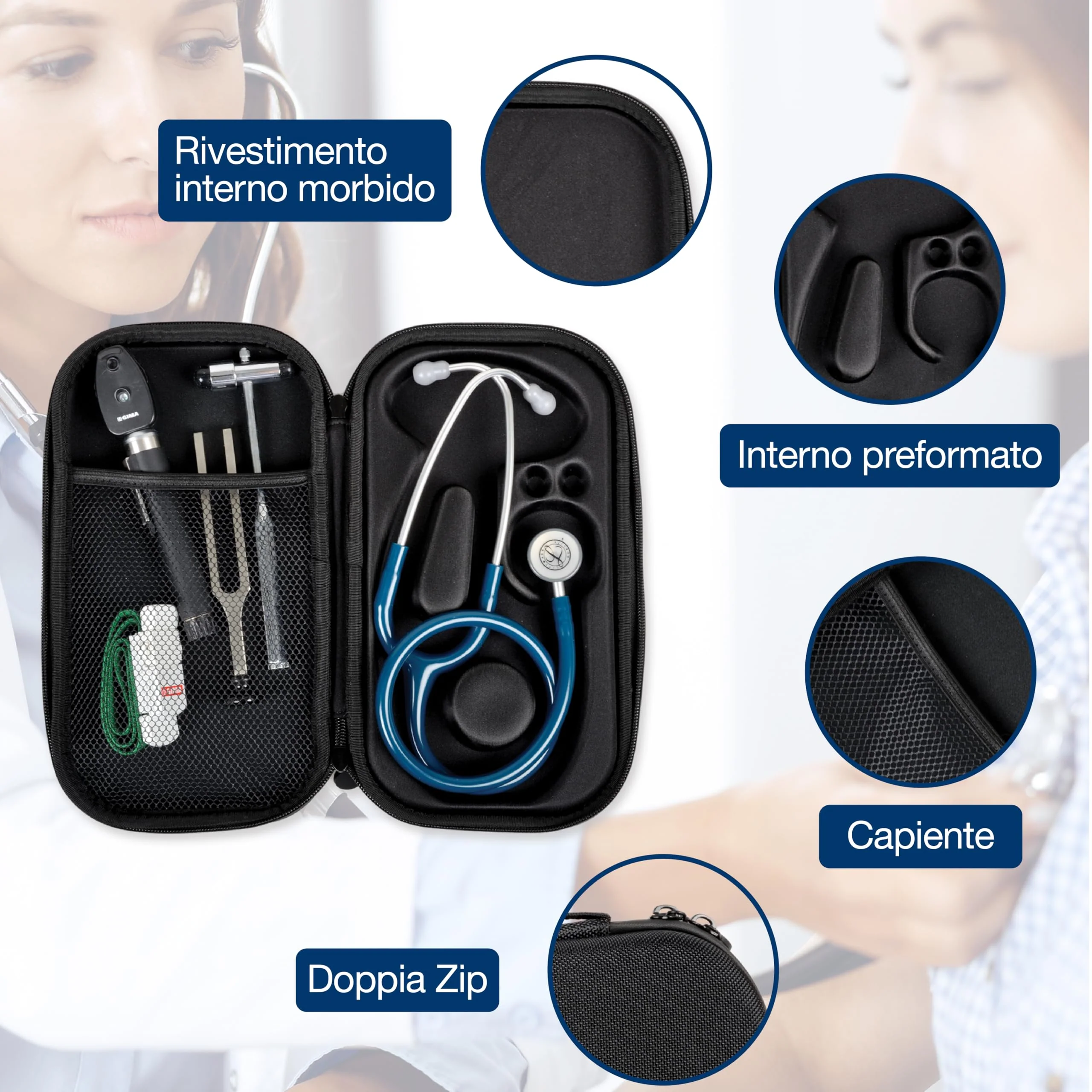 GIMA Stethoscope Case, Rigid Protective Case for Classic Single Tube Stethoscope, Preformed Interior, Interior Pocket for Accessories and Outer Handle, Black, Size 28 x 16 x 5 cm PHONE CASE - Image 2