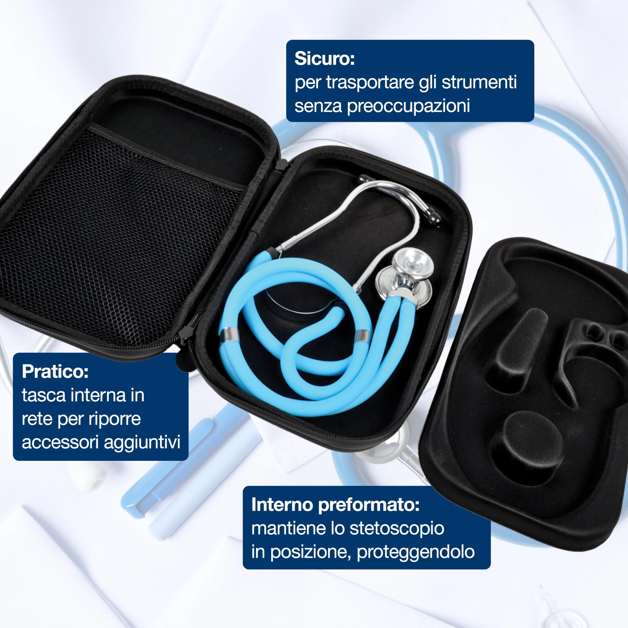 GIMA Stethoscope Case, Rigid Protective Case for Classic Single Tube Stethoscope, Preformed Interior, Interior Pocket for Accessories and Outer Handle, Black, Size 28 x 16 x 5 cm PHONE CASE - Image 4
