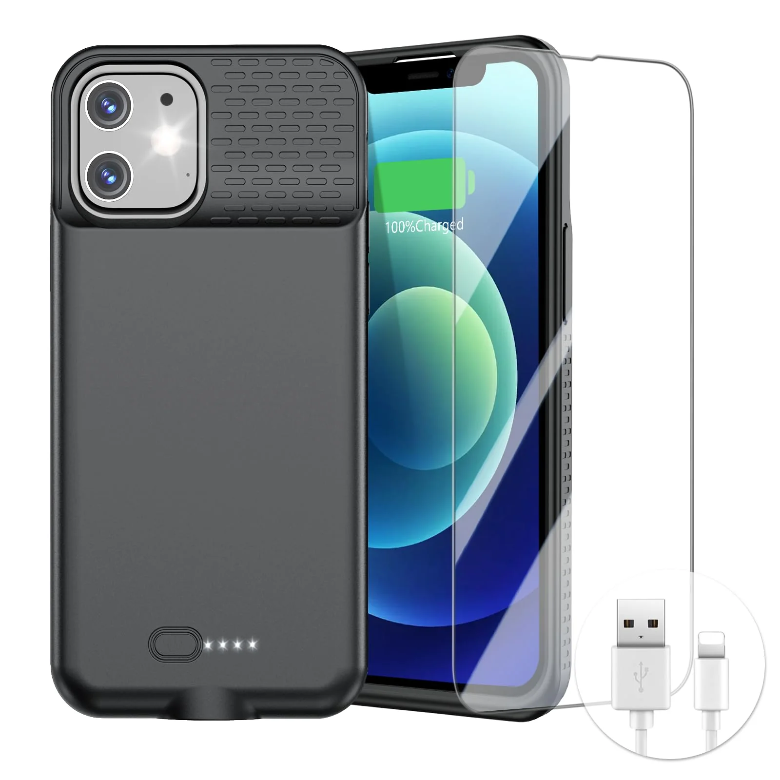 GIN FOXI Battery Case for iPhone 12/12Pro, 7000mAh Ultra-Slim Battery Charging Case Rechargeable Anti-Fall Protection Charger Cover Extended Batteries Pack for iPhone 12Pro/12 (6.1 inch) Black