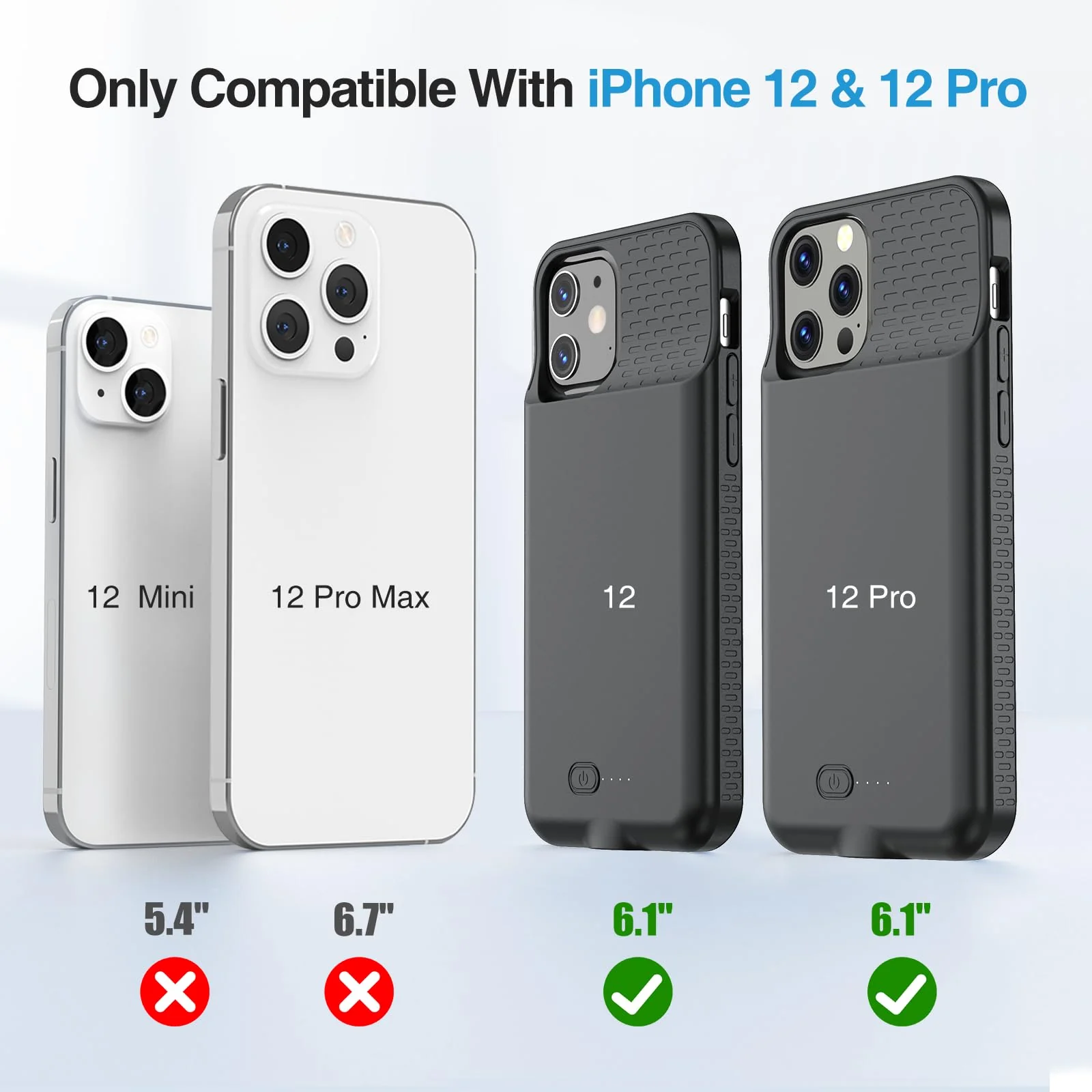 GIN FOXI Battery Case for iPhone 12/12Pro, 7000mAh Ultra-Slim Battery Charging Case Rechargeable Anti-Fall Protection Charger Cover Extended Batteries Pack for iPhone 12Pro/12 (6.1 inch) Black - Image 2