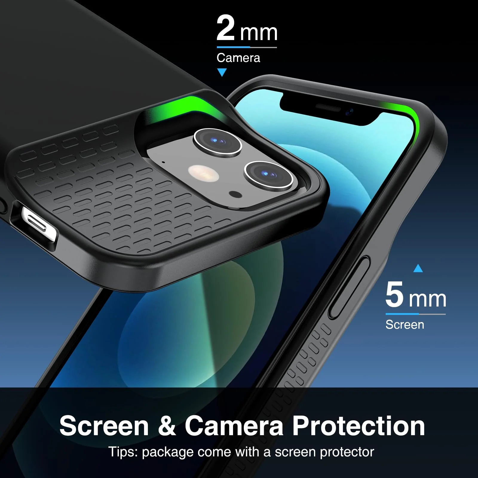 GIN FOXI Battery Case for iPhone 12/12Pro, 7000mAh Ultra-Slim Battery Charging Case Rechargeable Anti-Fall Protection Charger Cover Extended Batteries Pack for iPhone 12Pro/12 (6.1 inch) Black - Image 6