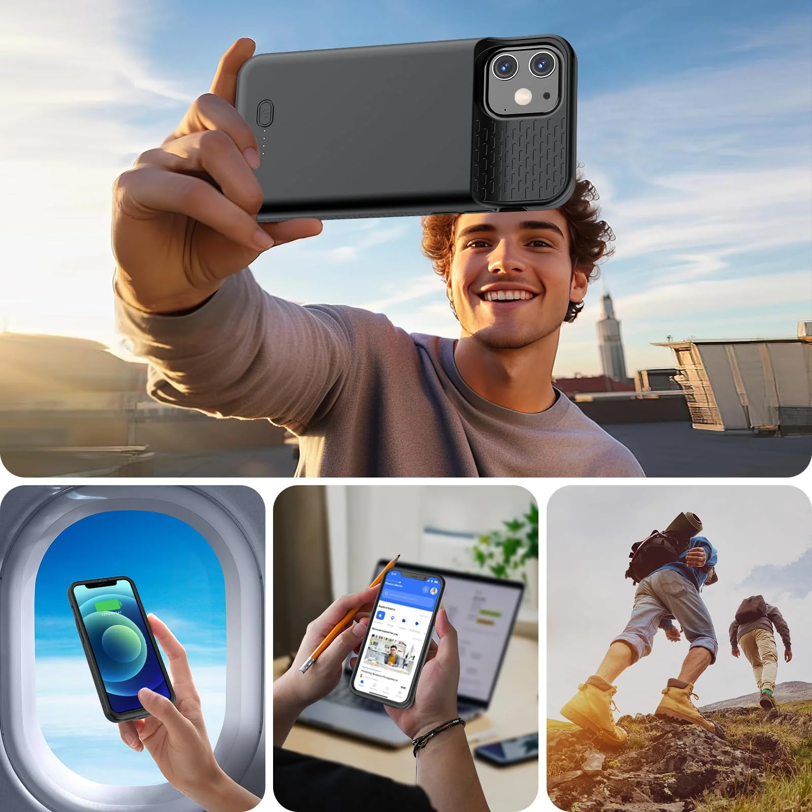 GIN FOXI Battery Case for iPhone 12/12Pro, 7000mAh Ultra-Slim Battery Charging Case Rechargeable Anti-Fall Protection Charger Cover Extended Batteries Pack for iPhone 12Pro/12 (6.1 inch) Black - Image 7