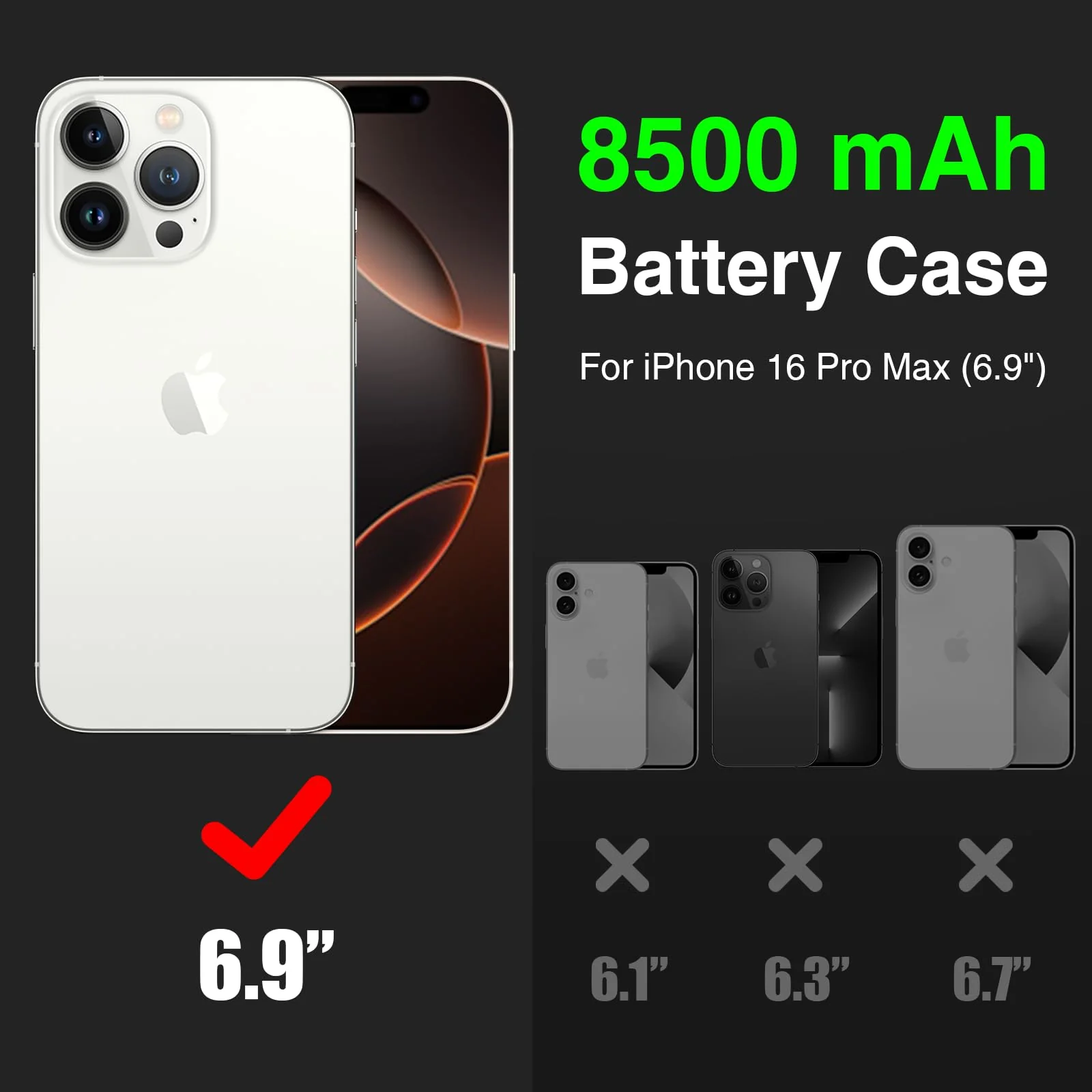 GIN FOXI Battery Case for iPhone 16 Pro Max, 15W Fast Charging Case Charger 8500mAh Ultra-Slim Lightweight Battery Pack Rechargeable Anti-Fall TPU Juice Box for iPhone 16 Pro Max (6.9 inch) Black for iPhone 16 Pro Max(6.9") - Image 2