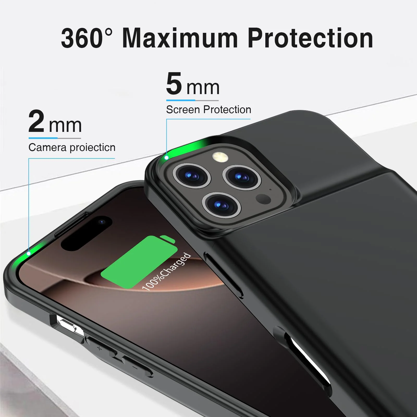 GIN FOXI Battery Case for iPhone 16 Pro Max, 15W Fast Charging Case Charger 8500mAh Ultra-Slim Lightweight Battery Pack Rechargeable Anti-Fall TPU Juice Box for iPhone 16 Pro Max (6.9 inch) Black for iPhone 16 Pro Max(6.9") - Image 5