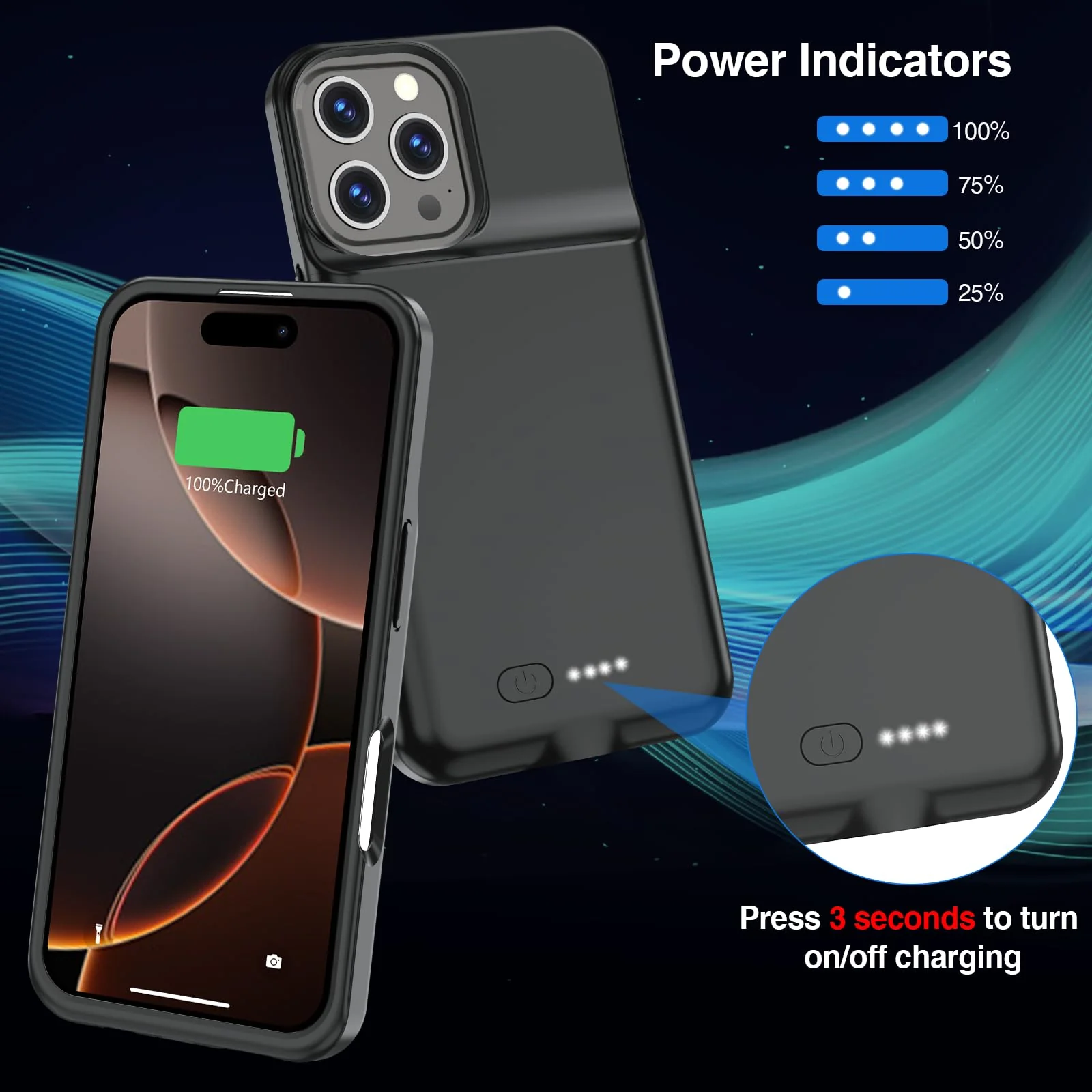 GIN FOXI Battery Case for iPhone 16 Pro Max, 15W Fast Charging Case Charger 8500mAh Ultra-Slim Lightweight Battery Pack Rechargeable Anti-Fall TPU Juice Box for iPhone 16 Pro Max (6.9 inch) Black for iPhone 16 Pro Max(6.9") - Image 6