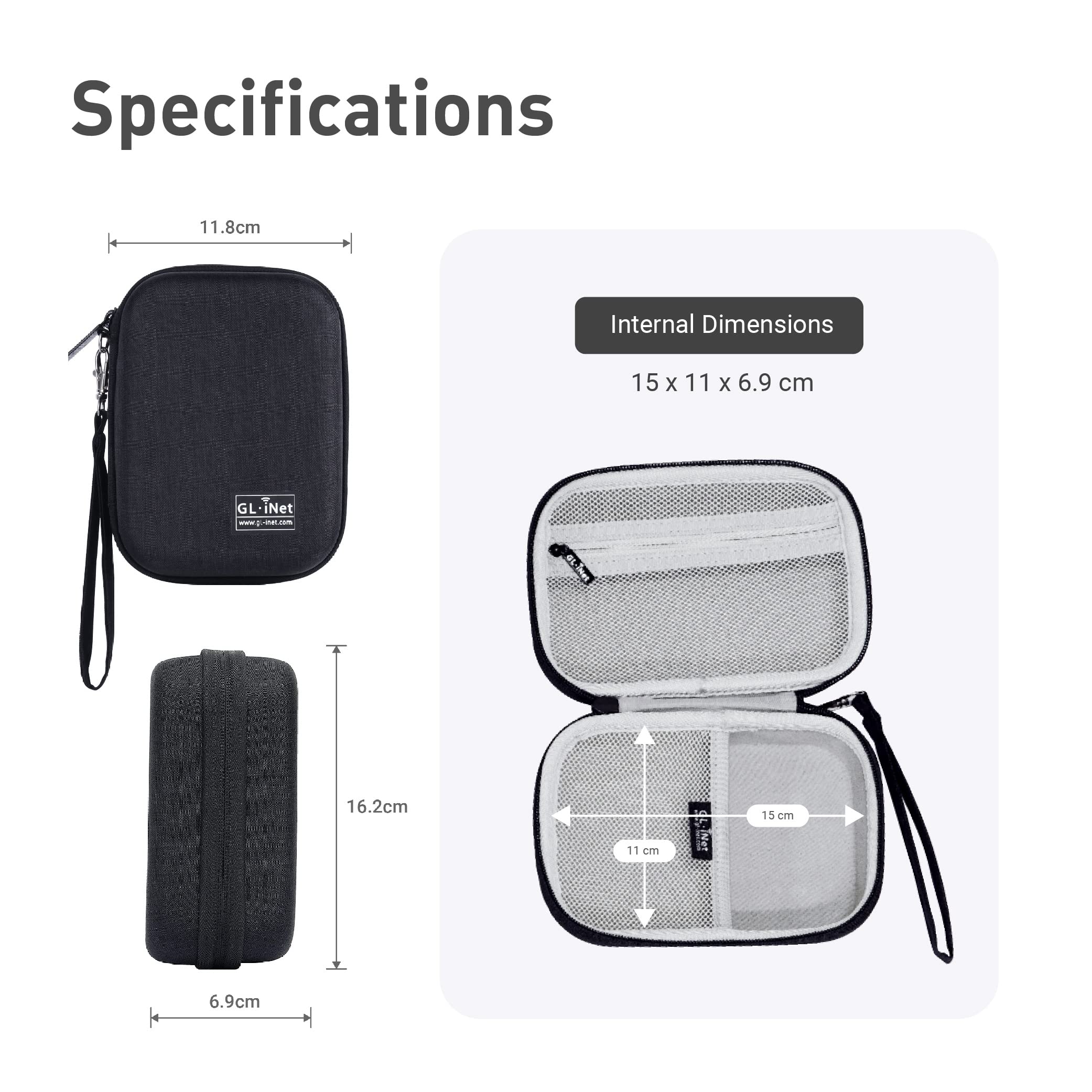 GL.iNet Gadget Organizer Case for Travel Routers GL-AXT1800/ MT3000/ SFT1200/ E750/ A1300, Chargers, Cables, and Accessories, Durable Pouch, Hand-Carry EVA Bag, Anti-Shock, Water Resistant (Black) Black - Image 2