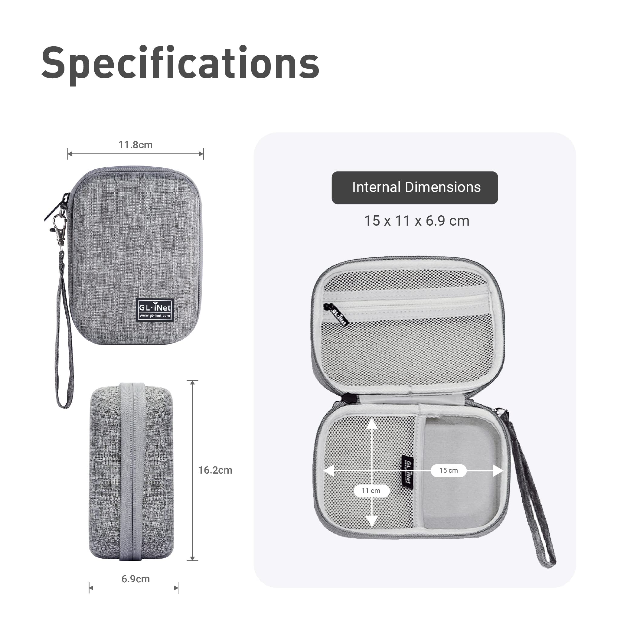 GL.iNet Gadget Organizer Case for Travel Routers GL-AXT1800/ MT3000/ SFT1200/ E750/ A1300, Chargers, Cables, and Accessories, Durable Pouch, Hand-carry EVA bag, Anti-shock, Water Resistant (Grey) Grey - Image 2