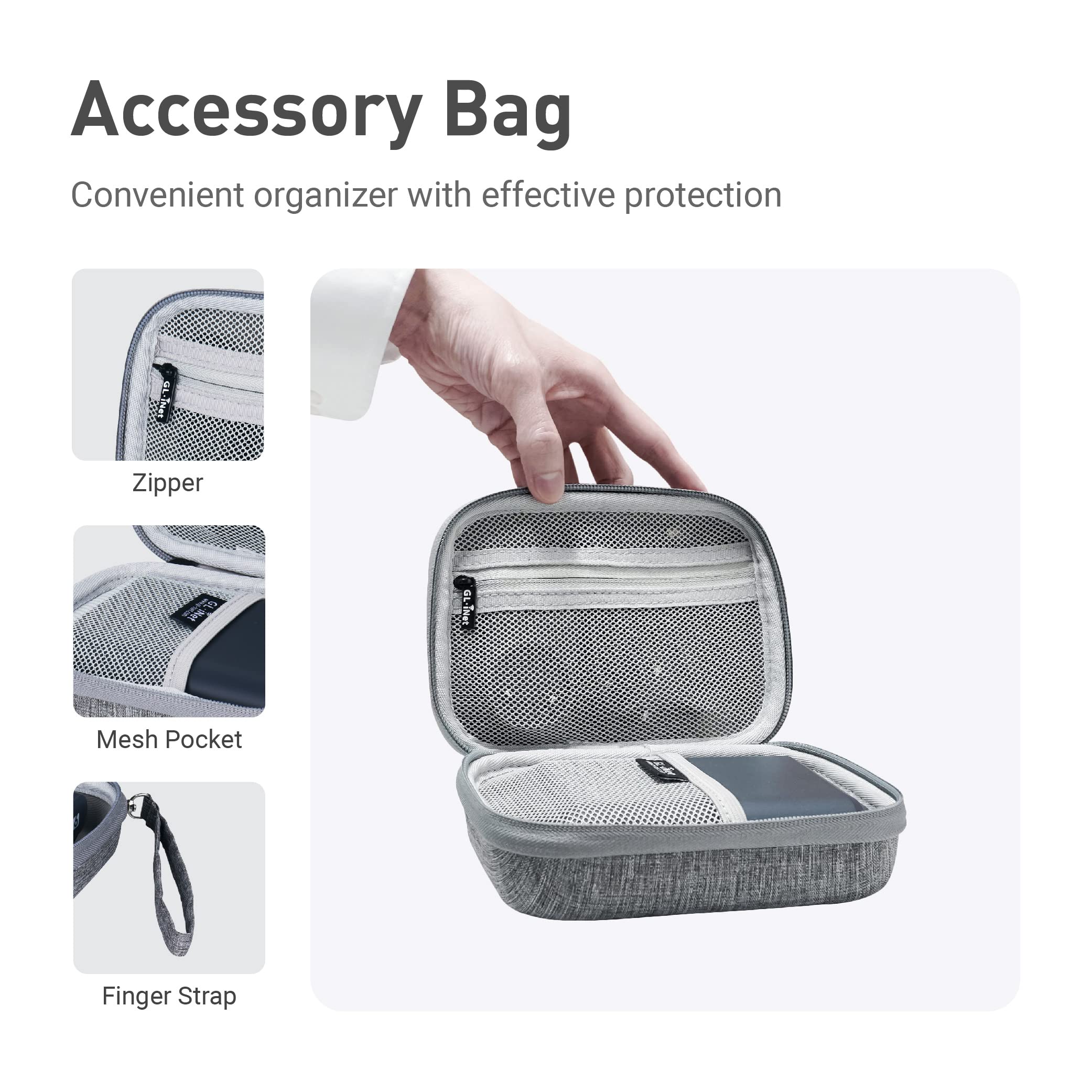 GL.iNet Gadget Organizer Case for Travel Routers GL-AXT1800/ MT3000/ SFT1200/ E750/ A1300, Chargers, Cables, and Accessories, Durable Pouch, Hand-carry EVA bag, Anti-shock, Water Resistant (Grey) Grey - Image 3