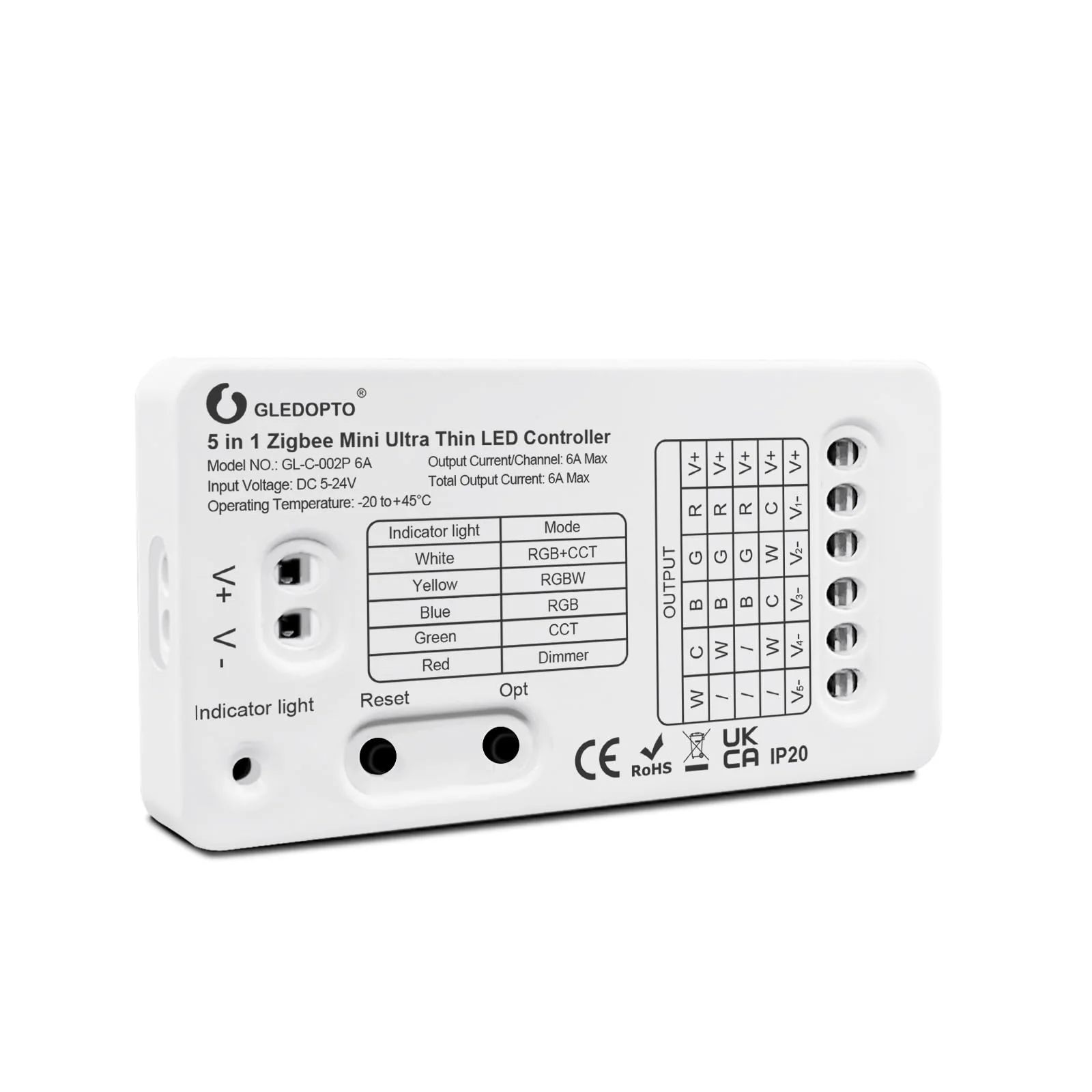 GLEDOPTO ZigBee 3.0 DC5-24V Mini 5 in 1 RGBCCT RGBW RGB CCT Dimmer LED Strip Light Control 6A Max for PWM Dimming LED Strip Compatible with Homey Conbee Tuya Smart Life App Control (Hub Required)