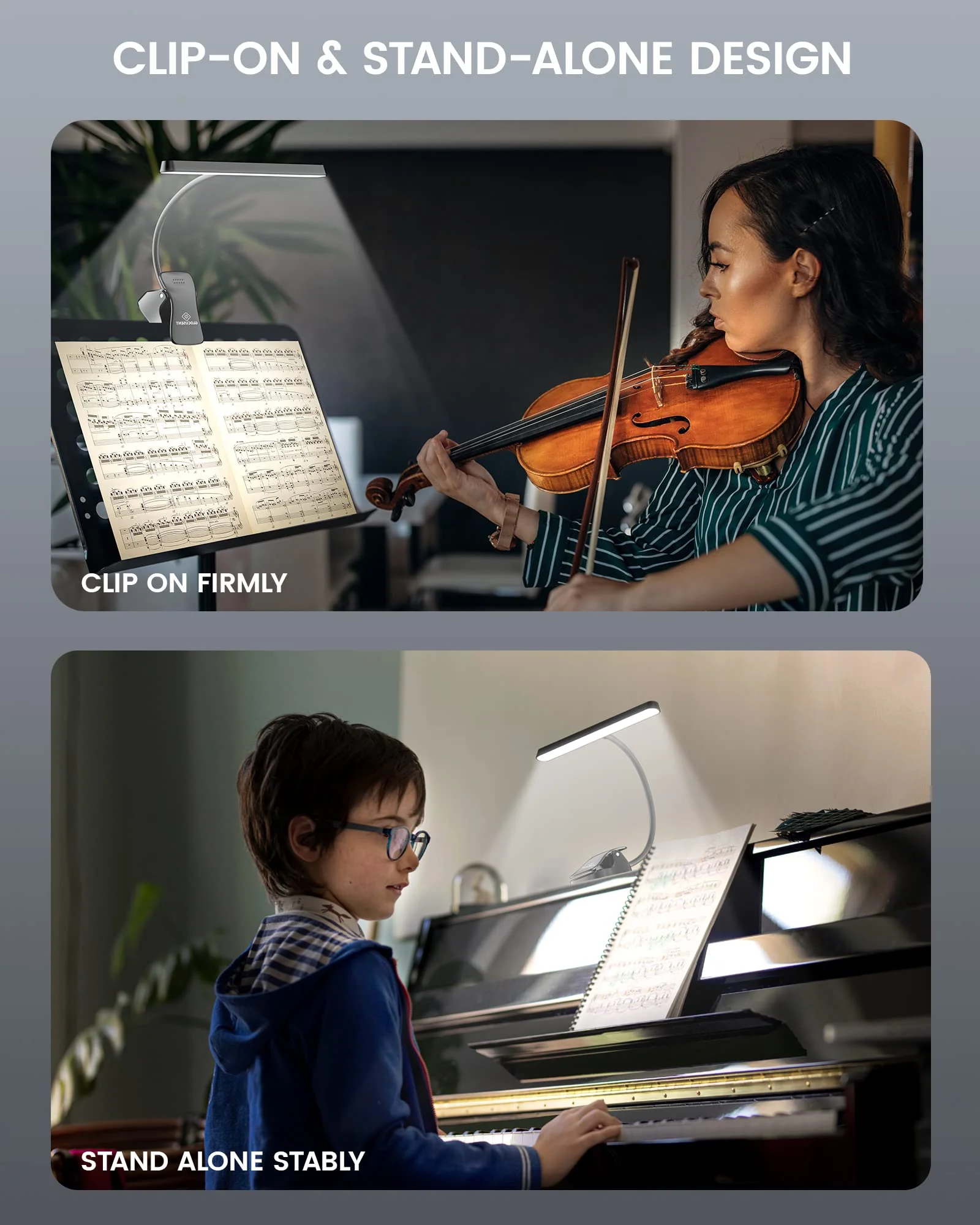 Glocusent Music Stand Light: 57 LED Super Bright Piano Light with EVA Carrying Case, 3 Color & 5 Brightness, Rechargeable & 140-Hr Long Lasting, Perfect for The Piano, Sheet Music - Image 5