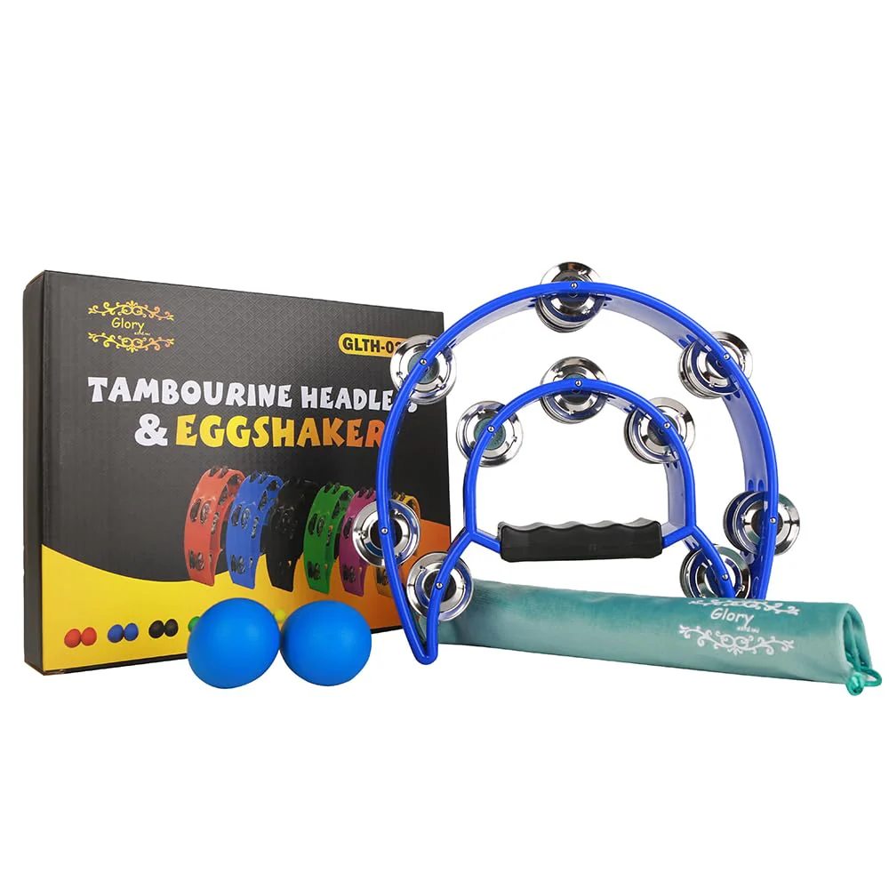 Glory Double Row Tambourine, Half Moon Double Row Metal Jingles Hand Held Instruments Percussion with Handle Grip, Tambourines for Adults, Party,Gift,Blue Blue - Image 4