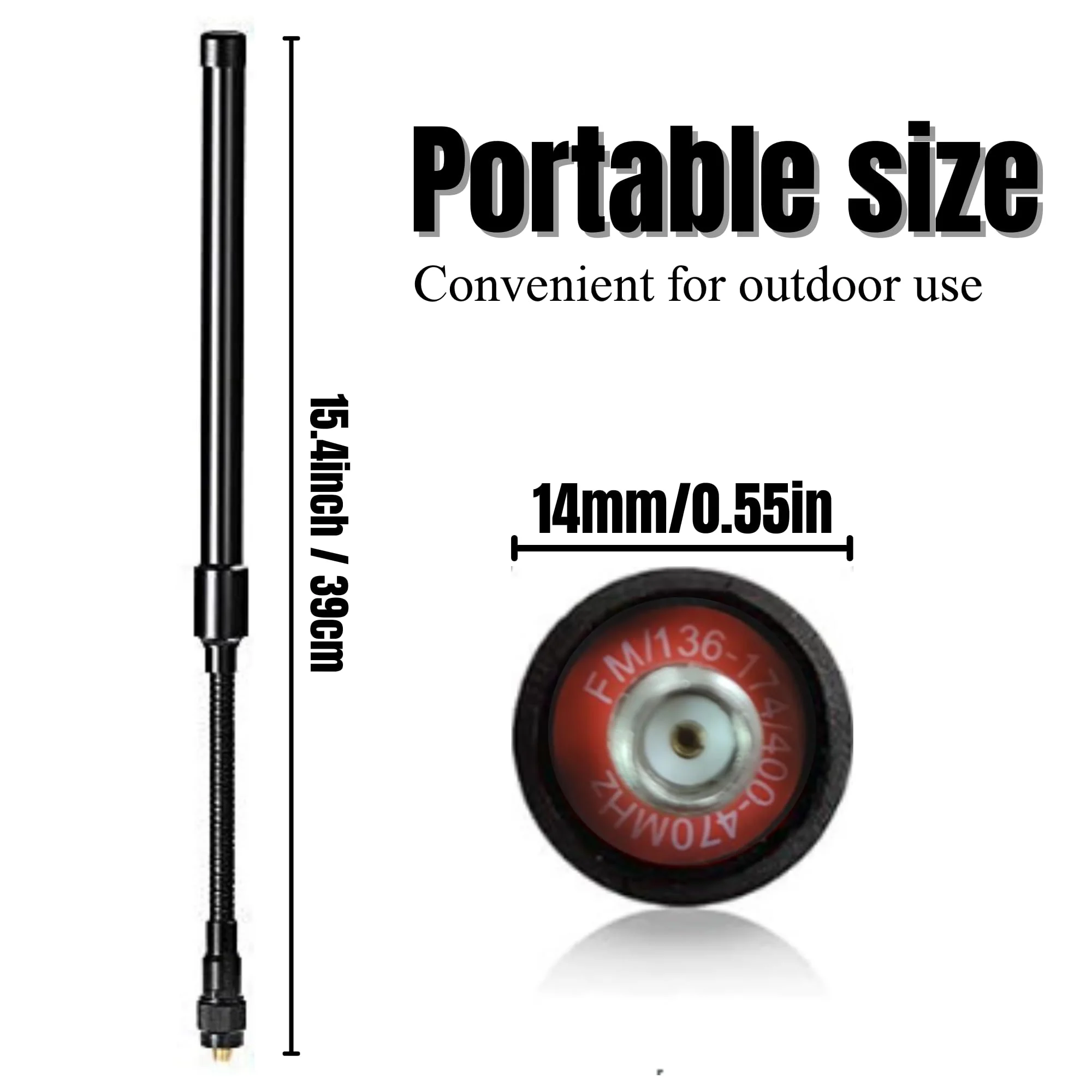 GMRS Antenna Ham Radio, Dual Band Antenna for Walkie Talkies 136-174 400-470 MHz 15.4" SMA Female Whip Antenna for Two Way Radio (Antenna Only) - Image 2