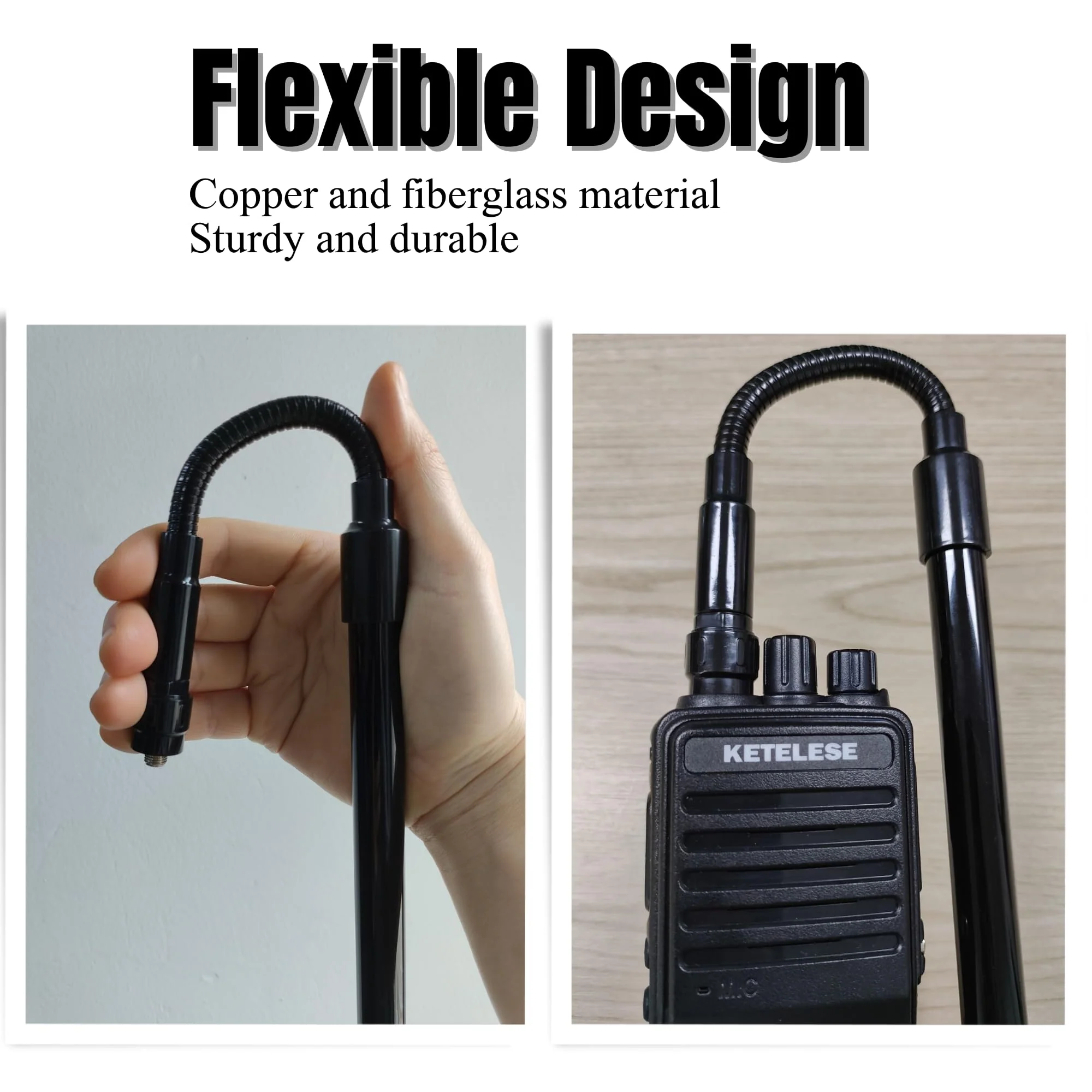 GMRS Antenna Ham Radio, Dual Band Antenna for Walkie Talkies 136-174 400-470 MHz 15.4" SMA Female Whip Antenna for Two Way Radio (Antenna Only) - Image 4